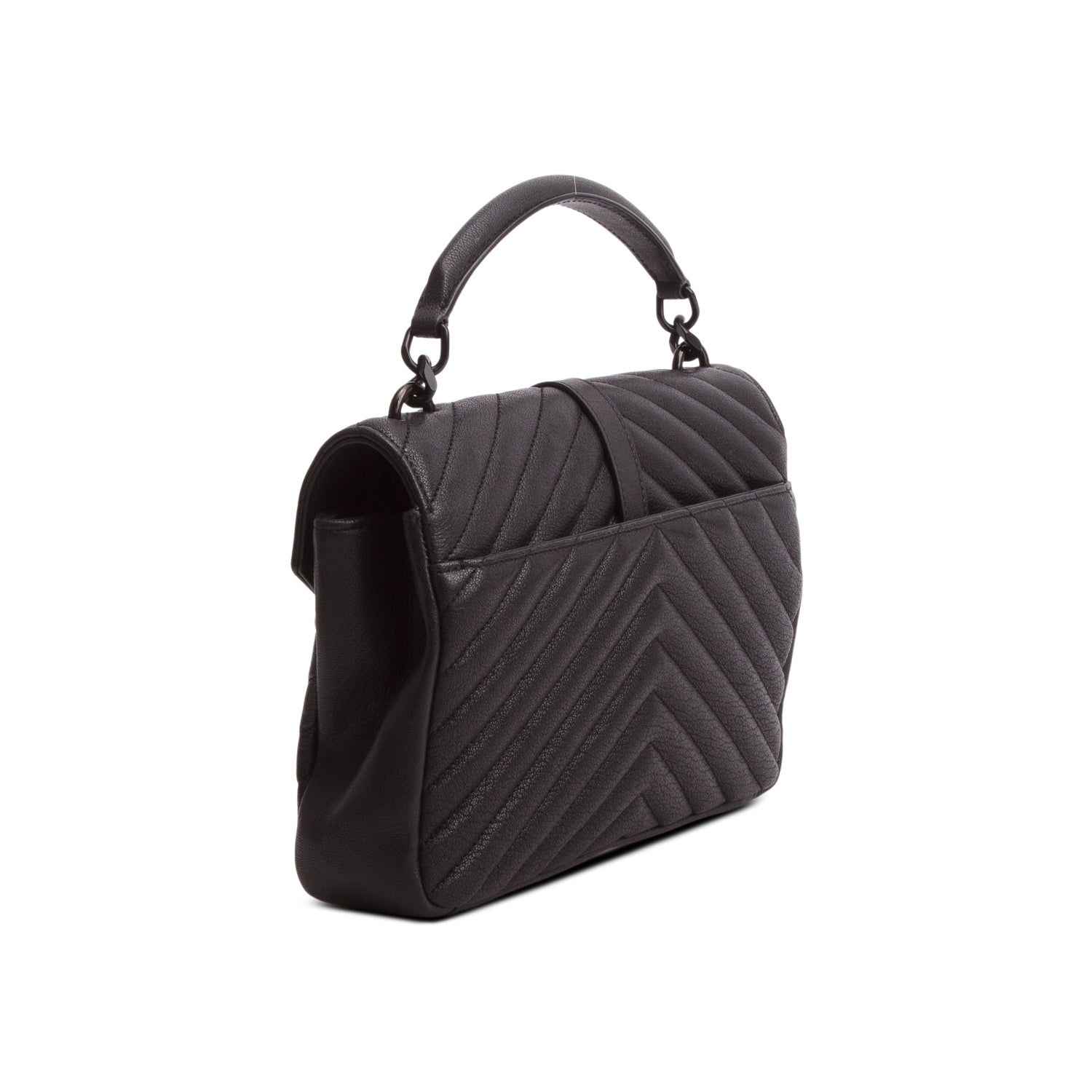 Saint Laurent 2022 Black Sheepskin Matelasse Chevron Monogram Monochrome Medium College Bag w/ Box