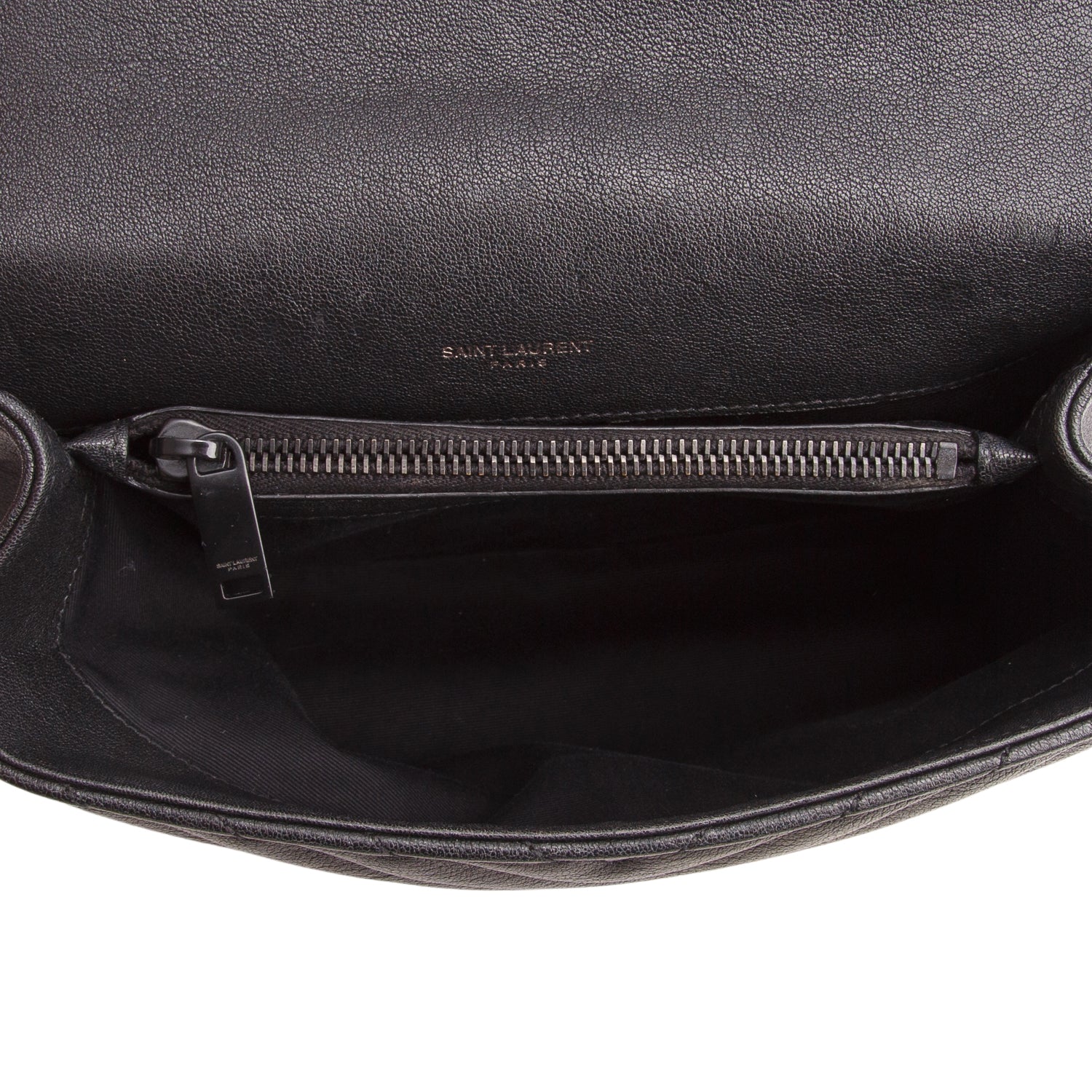 Saint Laurent 2022 Black Sheepskin Matelasse Chevron Monogram Monochrome Medium College Bag w/ Box