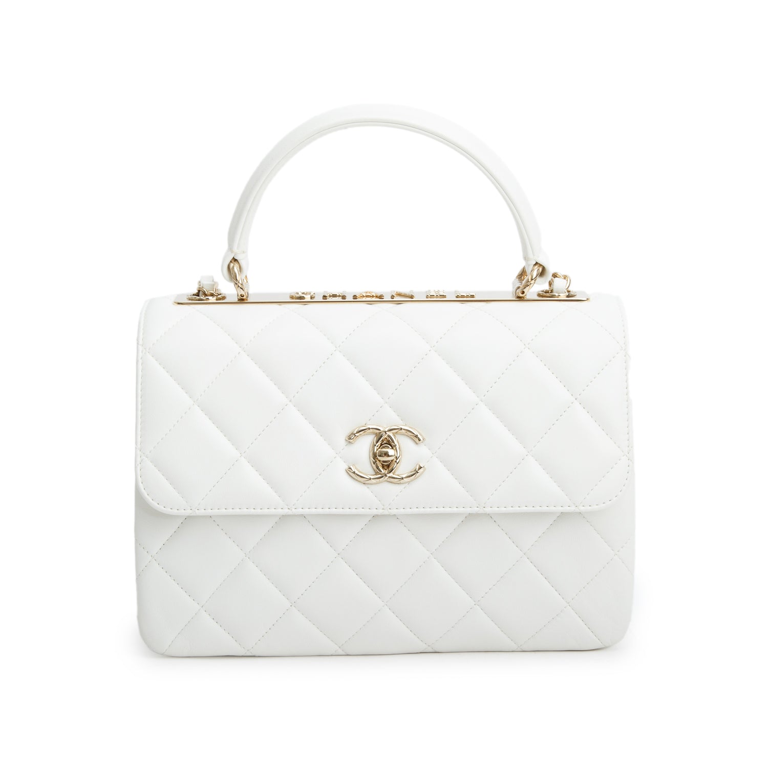 Chanel White Lambskin Quilted Trendy CC Small Top Handle Flap Bag w/ Box
