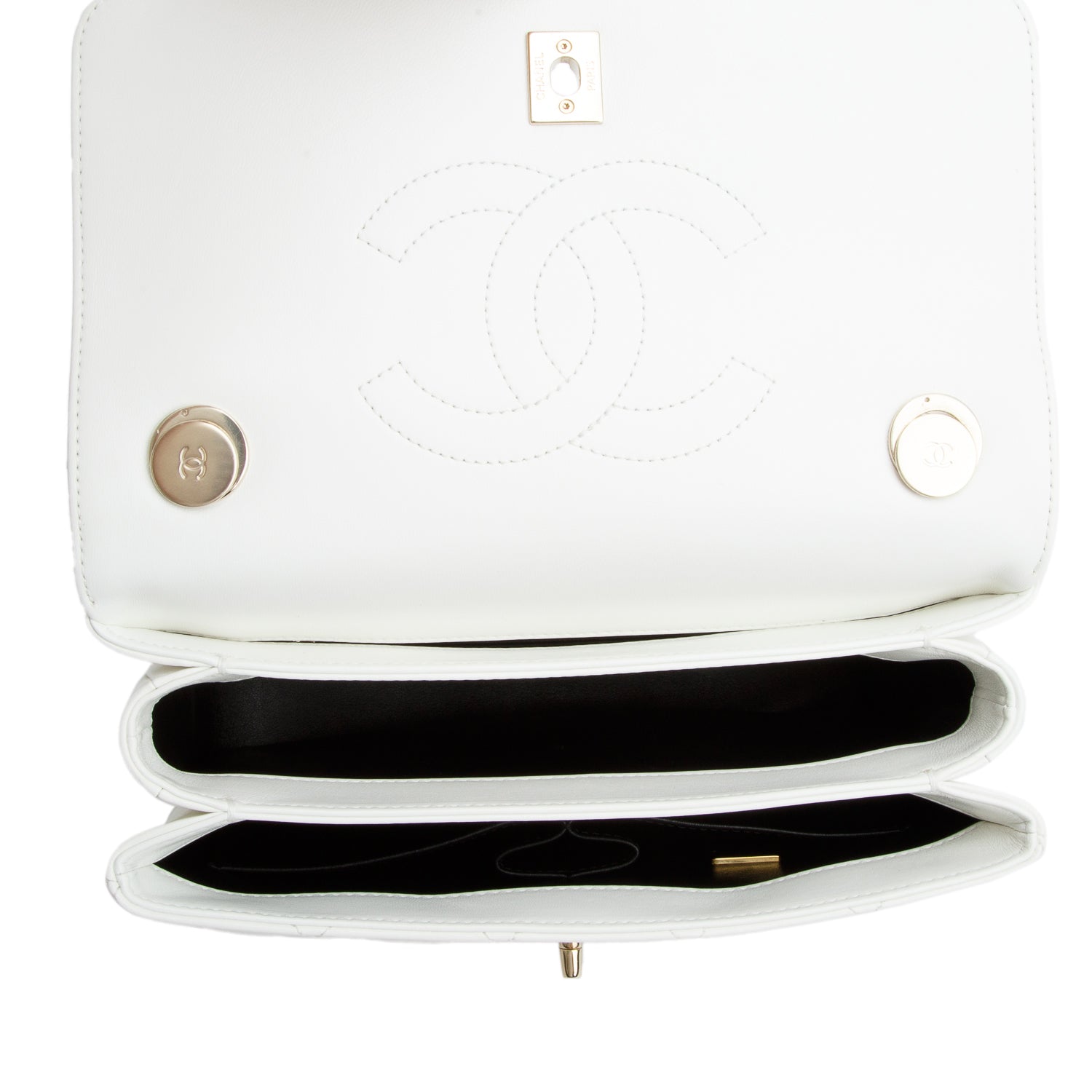 Chanel White Lambskin Quilted Trendy CC Small Top Handle Flap Bag w/ Box
