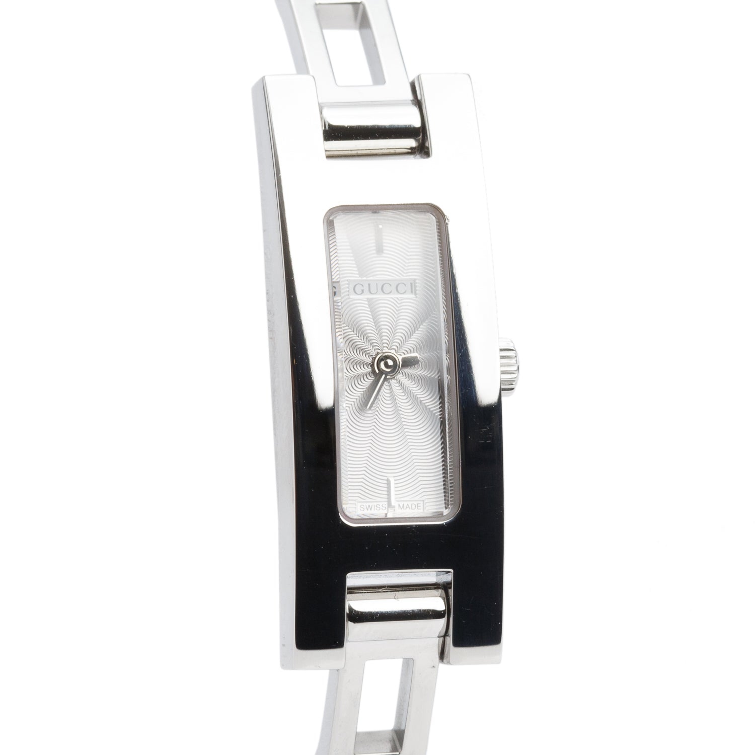 Gucci Stainless Steel White Leather 3900 Series Watch Silver Dial