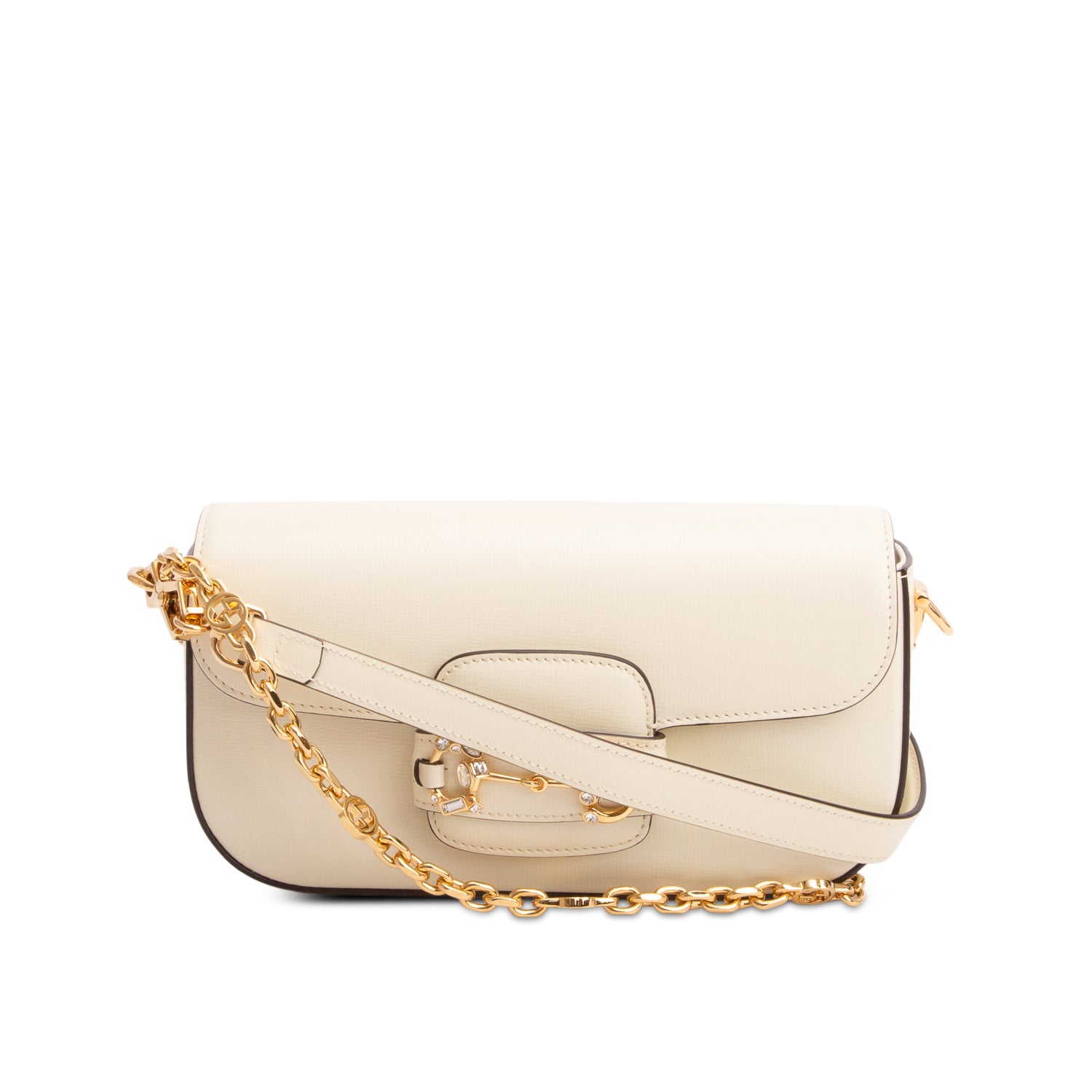 Gucci Green Azalea Calfskin Crystal Small Horsebit 1955 Shoulder Bag w/ Straps