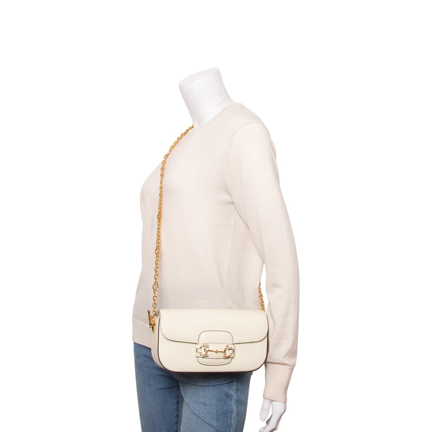 Gucci Green Azalea Calfskin Crystal Small Horsebit 1955 Shoulder Bag w/ Straps