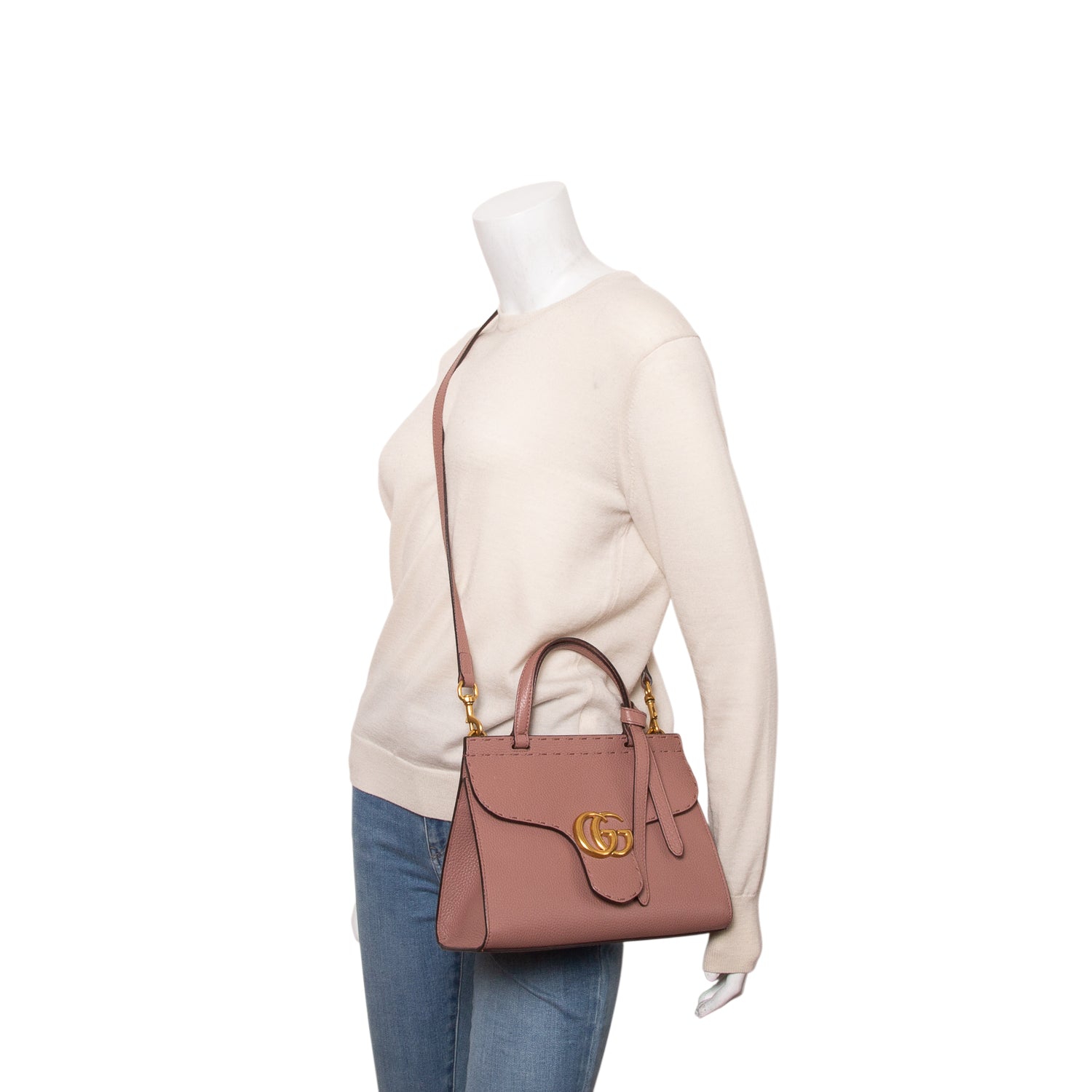 Gucci Pink Calfskin GG Marmont Small Top Handle w/ Strap
