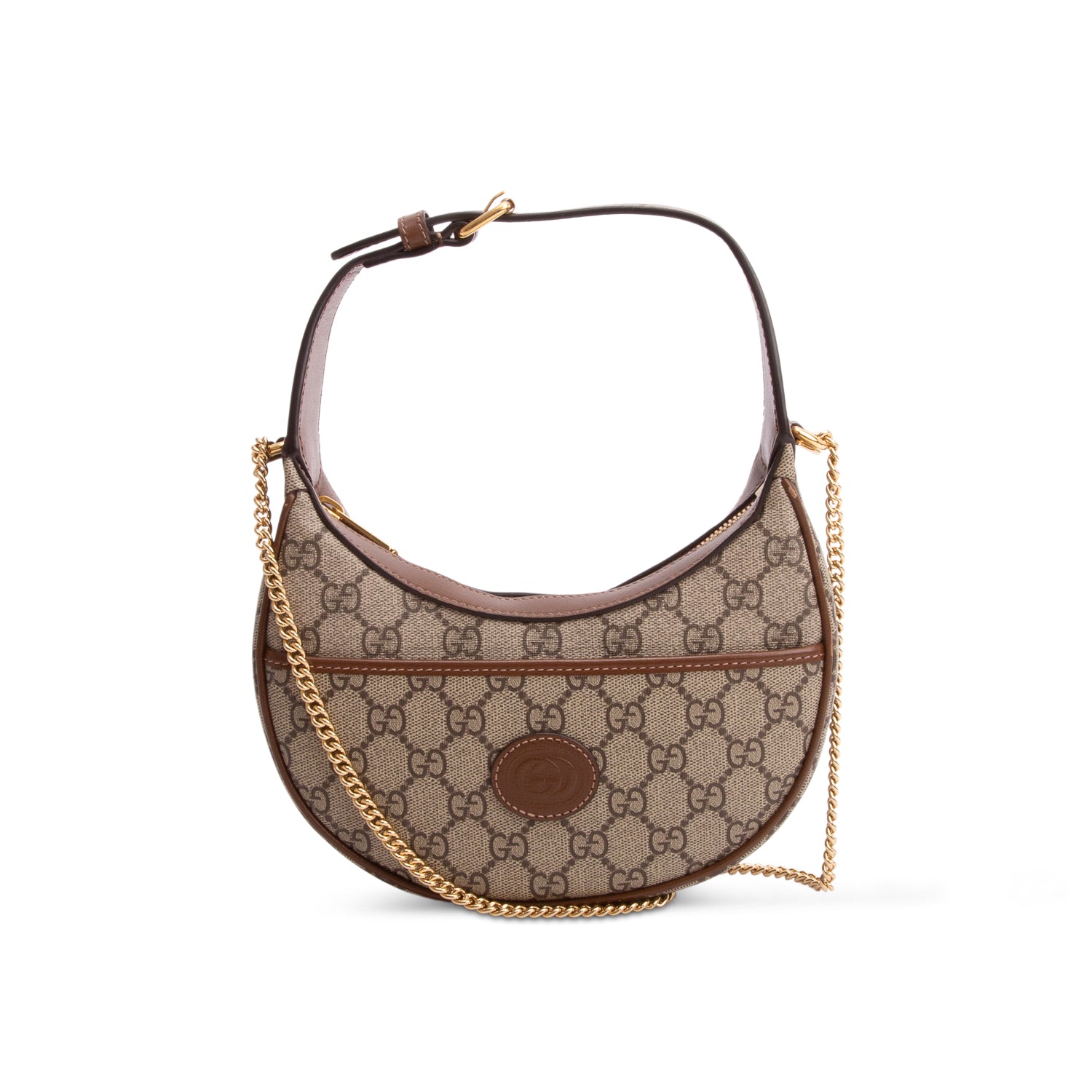 Gucci GG Supreme Monogram Mini Retro Interlocking G Half Moon Bag w/ Chain