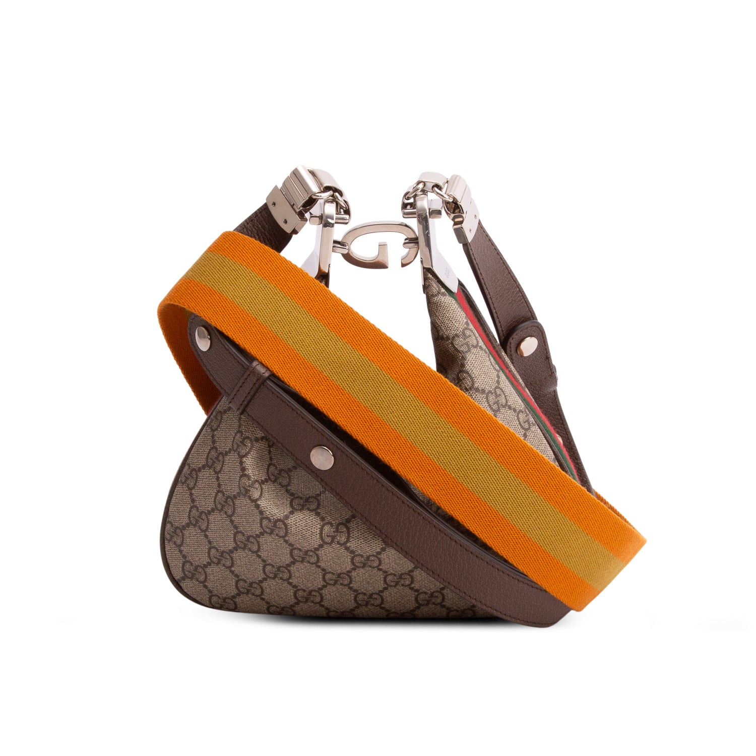 Gucci GG Supreme Monogram Textured Calfskin Web Small Attache Shoulder Bag w/ Straps