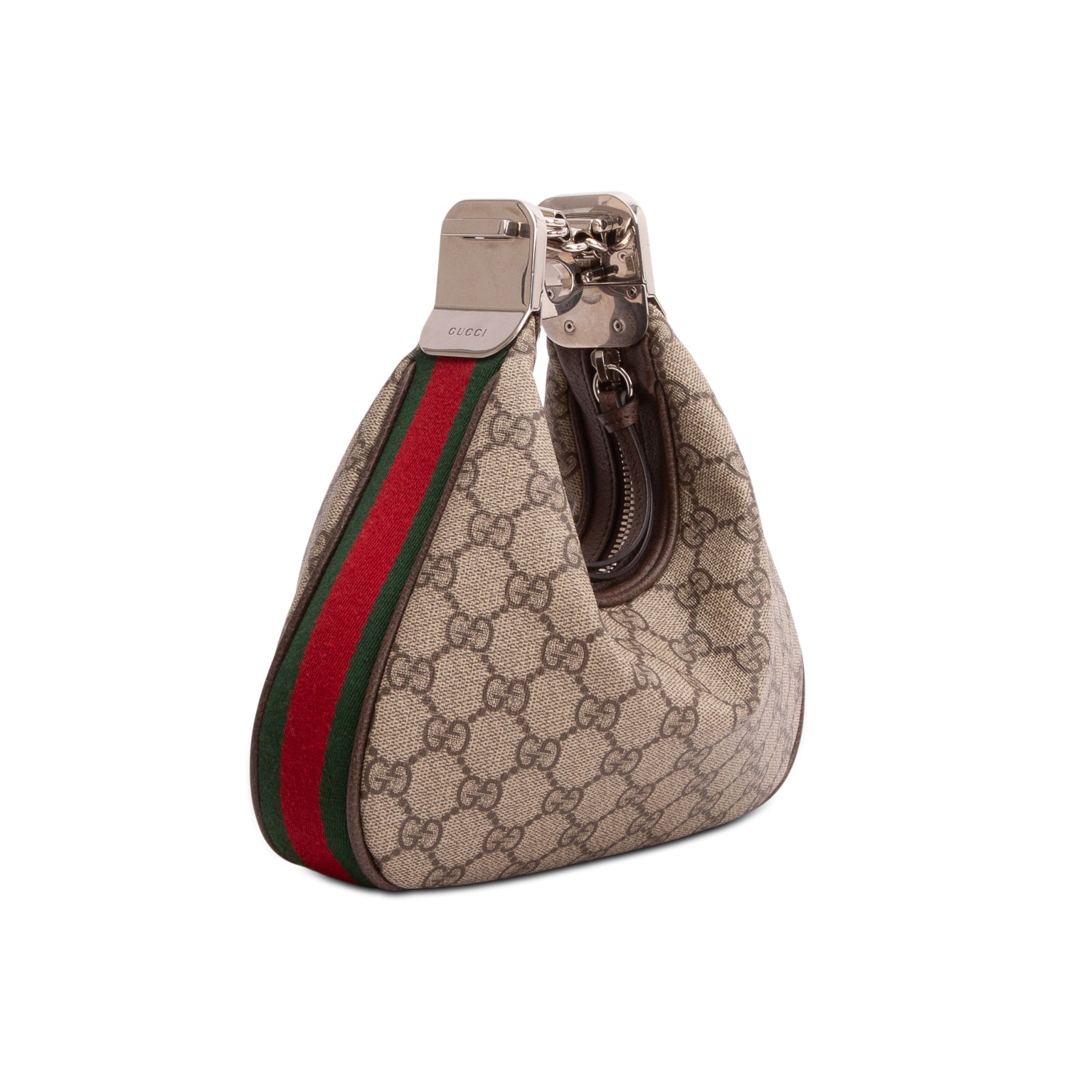 Gucci GG Supreme Monogram Textured Calfskin Web Small Attache Shoulder Bag w/ Straps