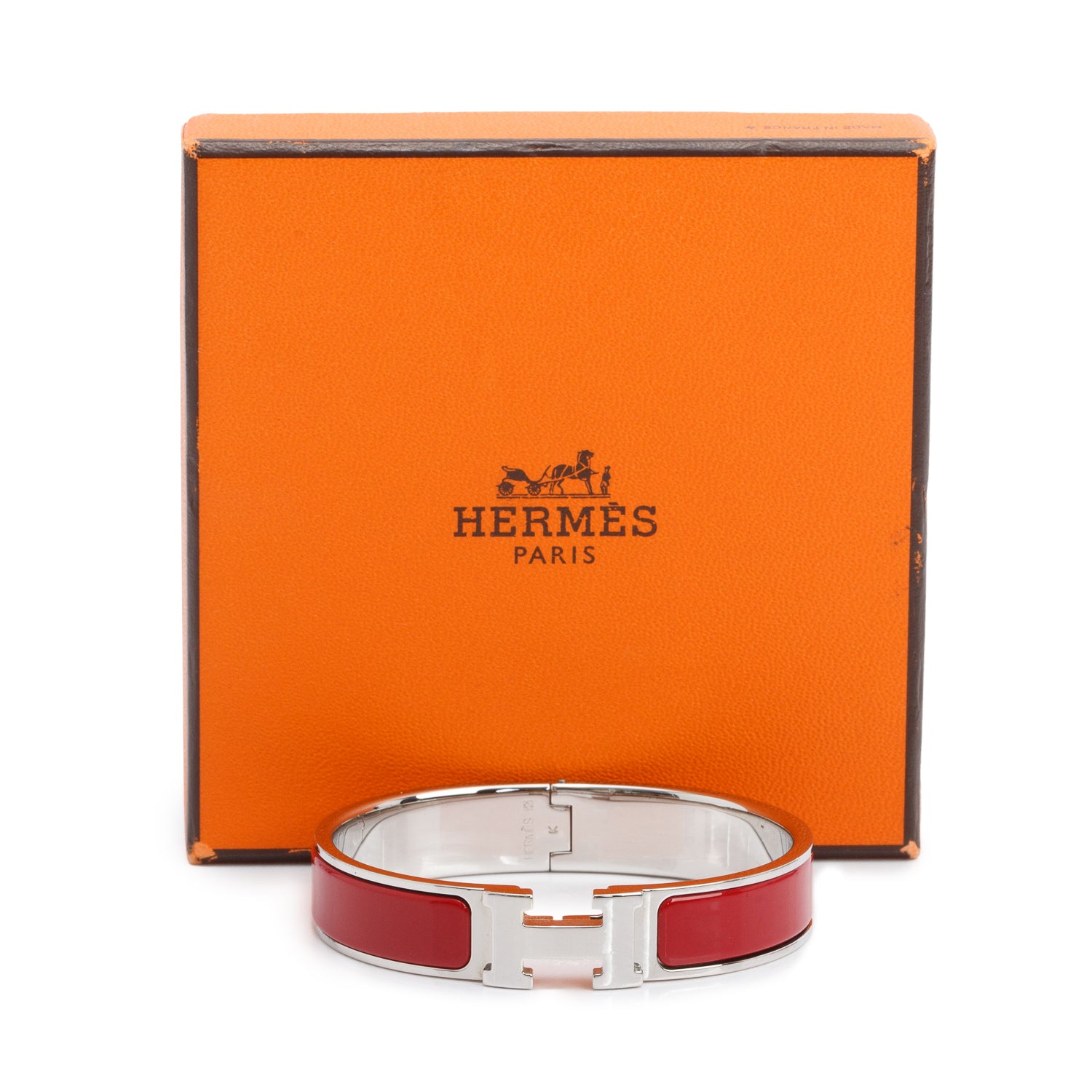 Hermes Palladium Plated Red Enamel 12 MM Clic H Bracelet w/ Box