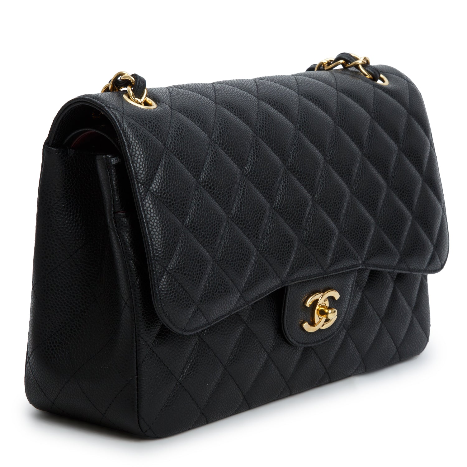 Chanel 2020 Black Quilted Caviar Leather Classic Jumbo Double Flap Bag