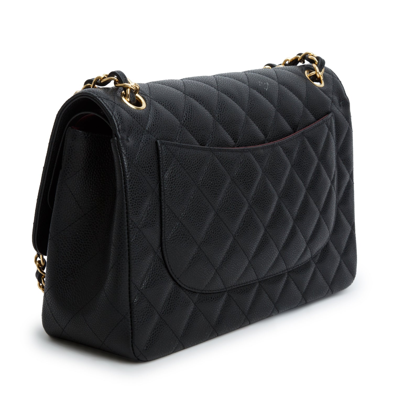 Chanel 2020 Black Quilted Caviar Leather Classic Jumbo Double Flap Bag
