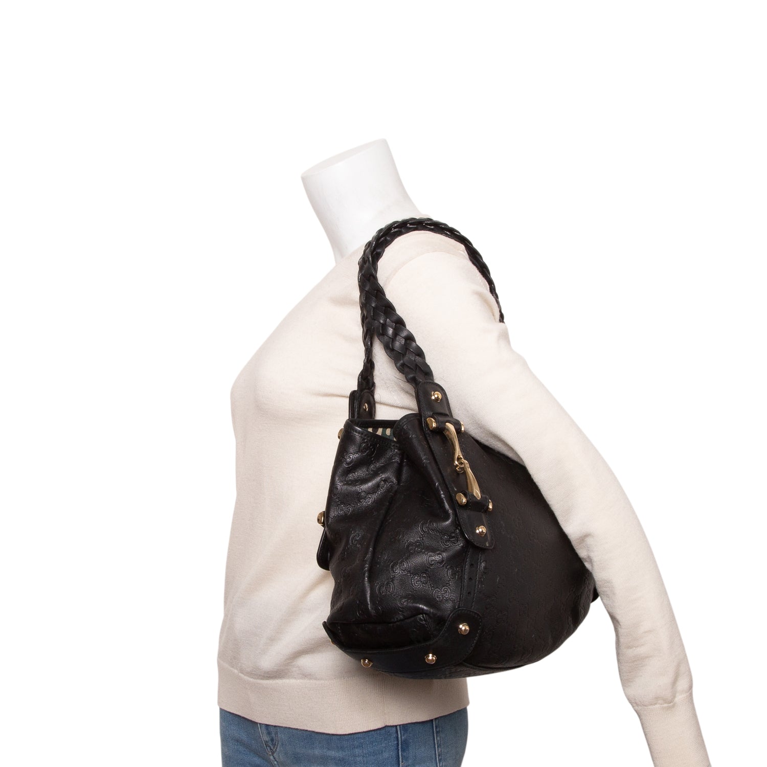 Gucci Black Leather Signature Medium Pelham Shoulder Bag