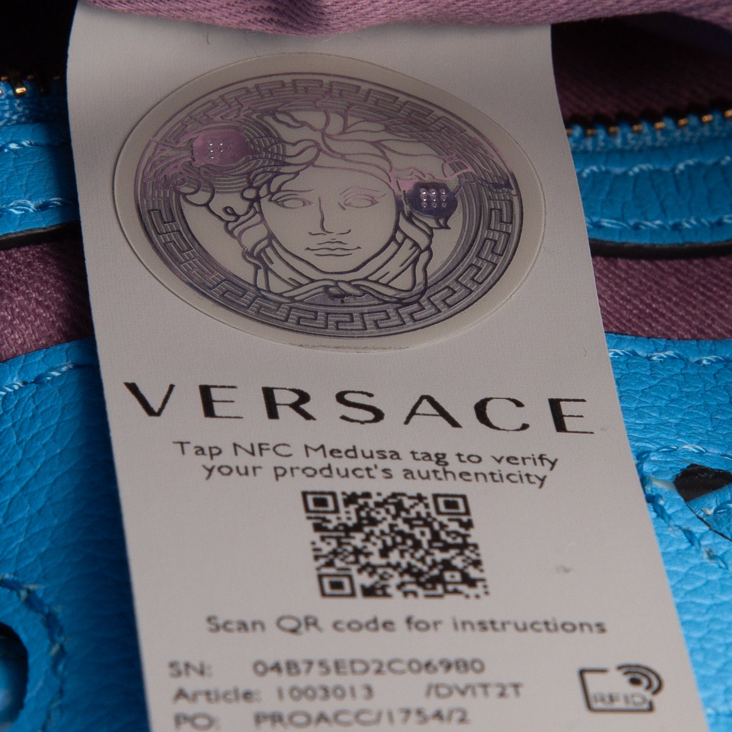 Versace Blue Grained Calfskin La Medusa Bucket Bag w/ Box & Straps