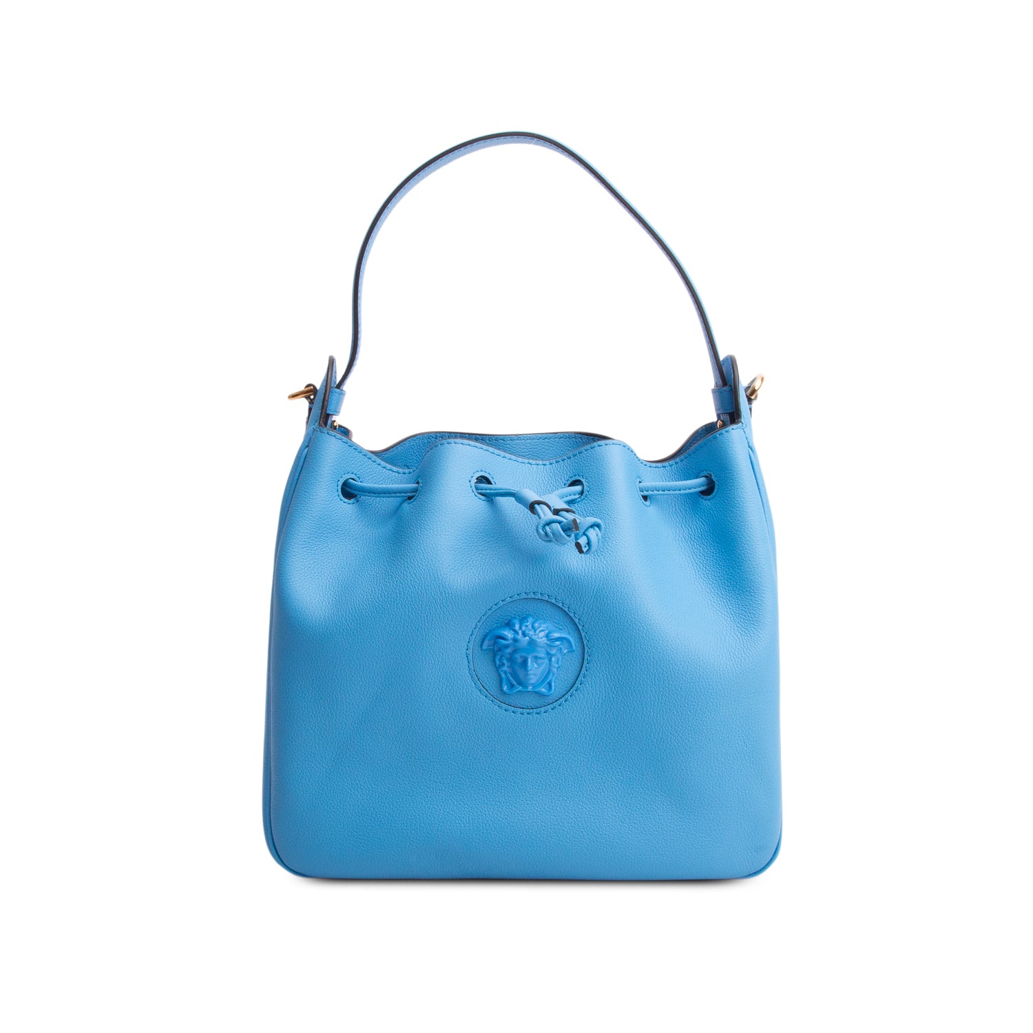 Versace Blue Grained Calfskin La Medusa Bucket Bag w/ Box & Straps