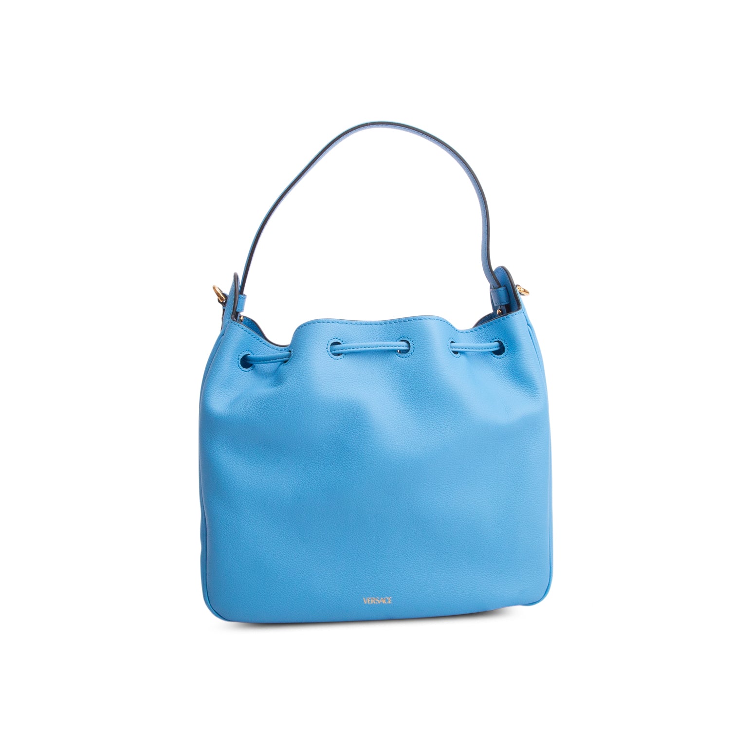 Versace Blue Grained Calfskin La Medusa Bucket Bag w/ Box & Straps