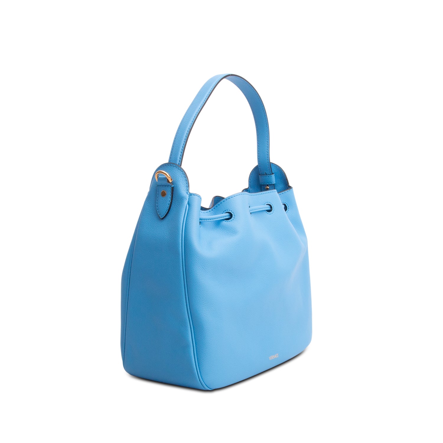 Versace Blue Grained Calfskin La Medusa Bucket Bag w/ Box & Straps