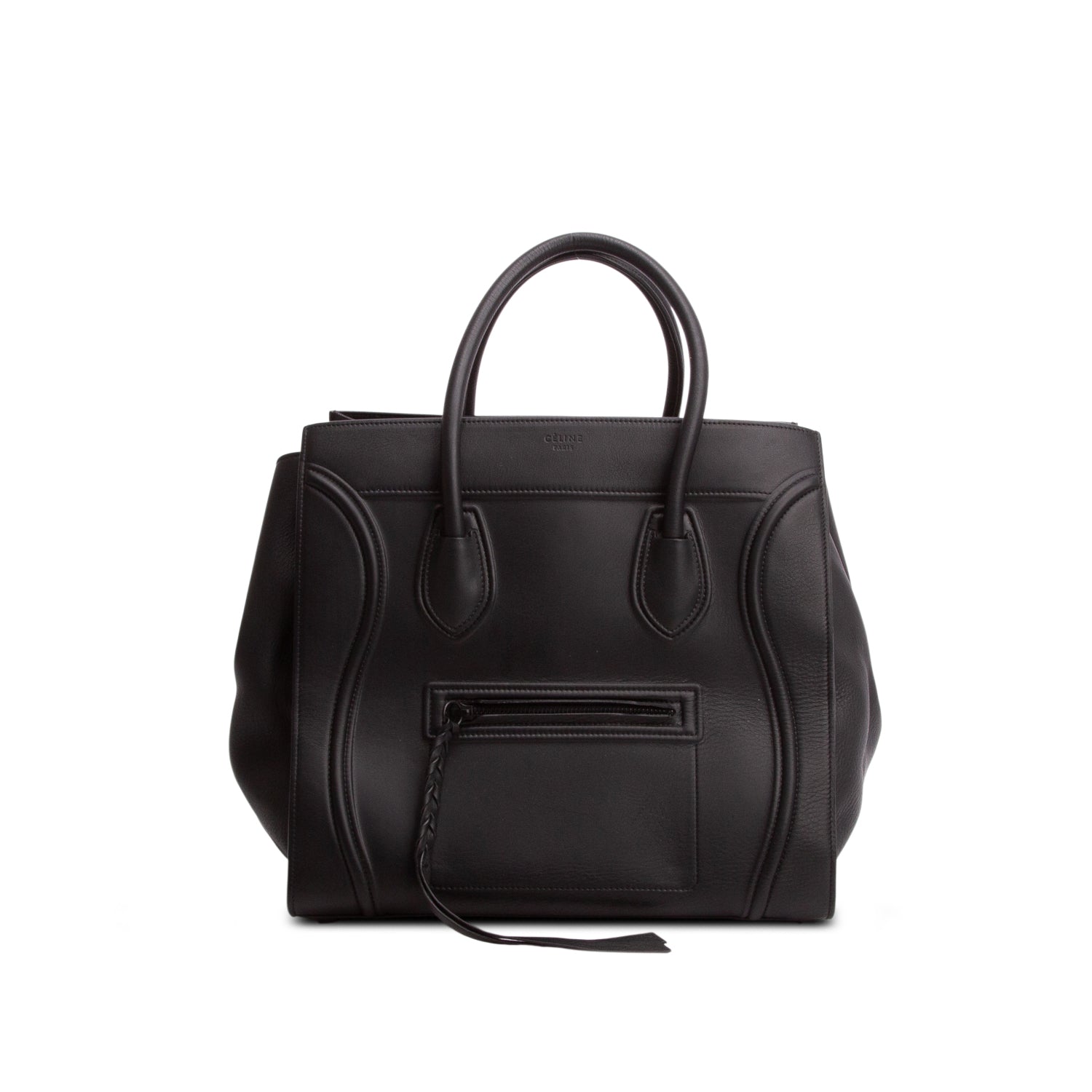 Celine Black Drummed Calfskin Leather Mini Luggage Tote
