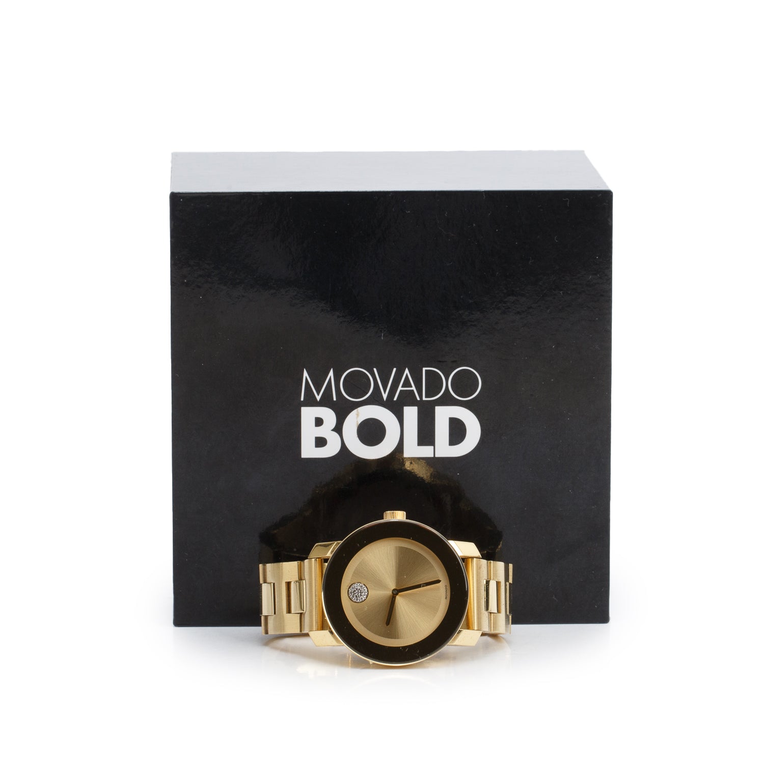Movado Gold-Plated Stainless Steel Bold 36 MM Watch Gold Crystal Dial w/ Box & Papers
