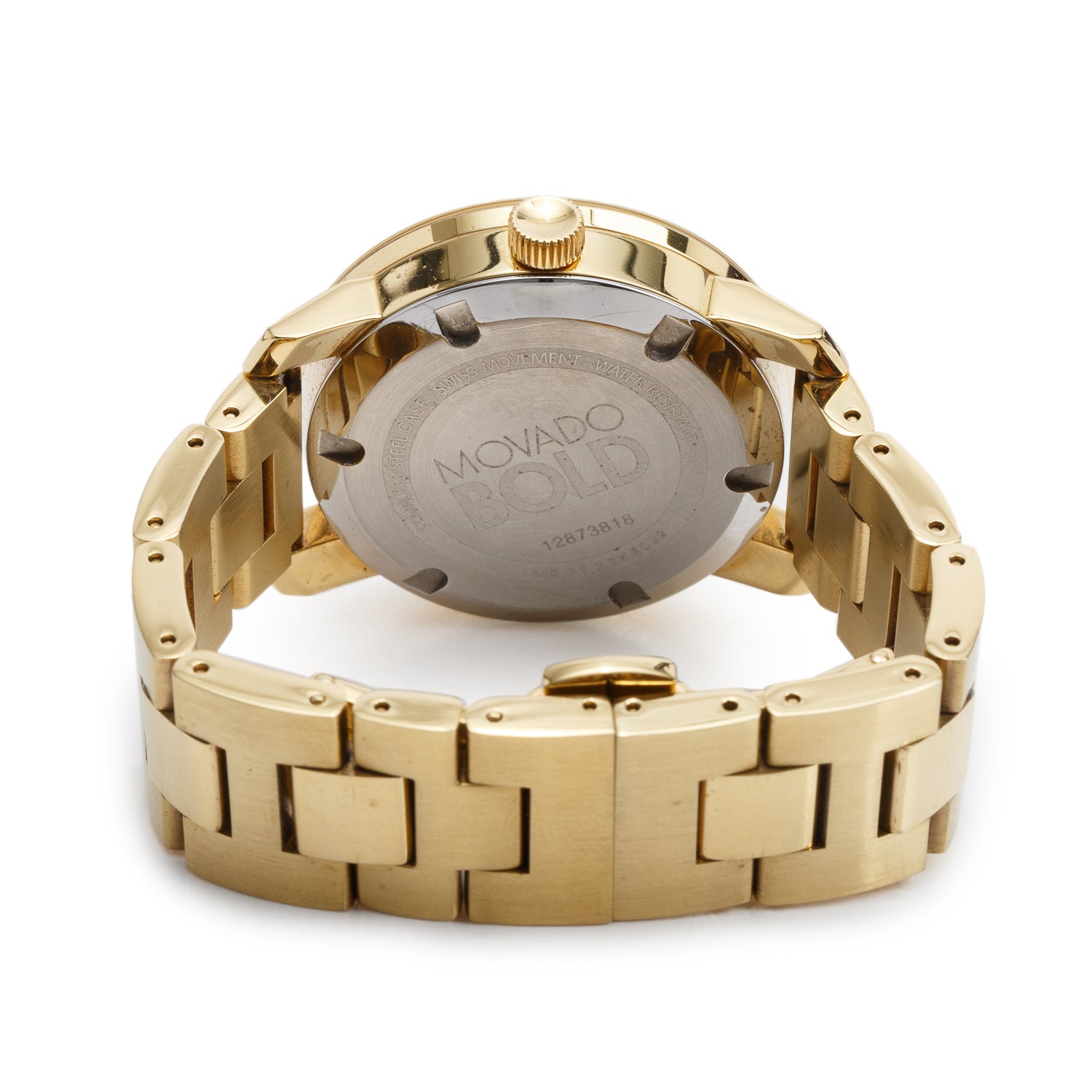Movado Gold-Plated Stainless Steel Bold 36 MM Watch Gold Crystal Dial w/ Box & Papers