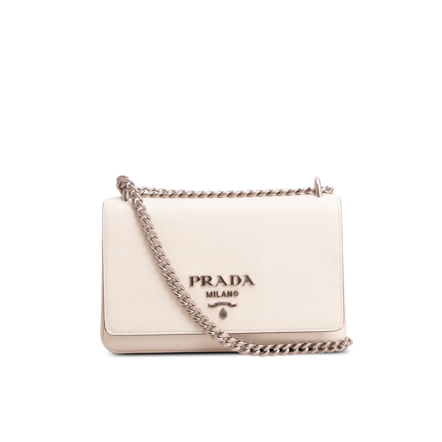 Prada White Glace Calfskin Chain Crossbody Bag