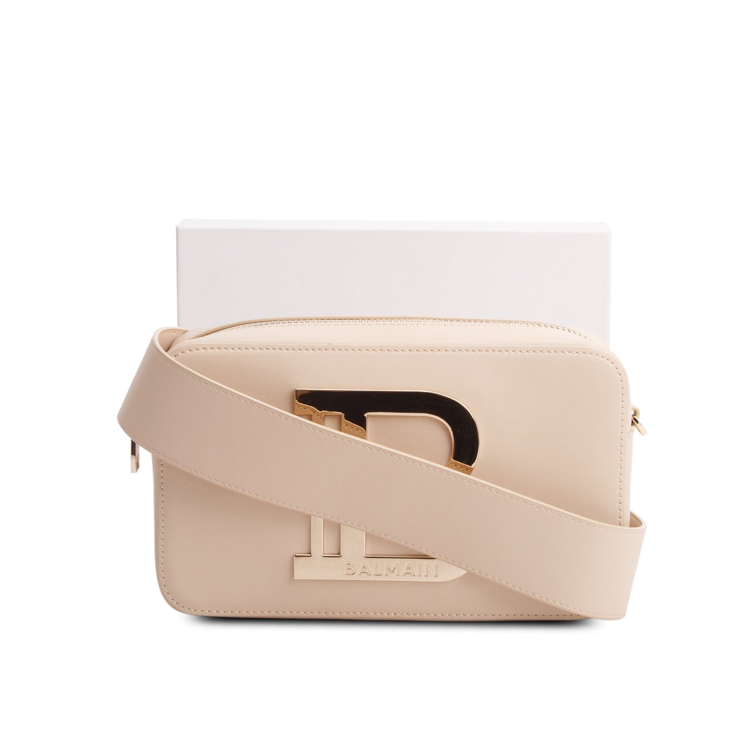 Balmain Beige Leather Camera Bag w/ Box & Strap