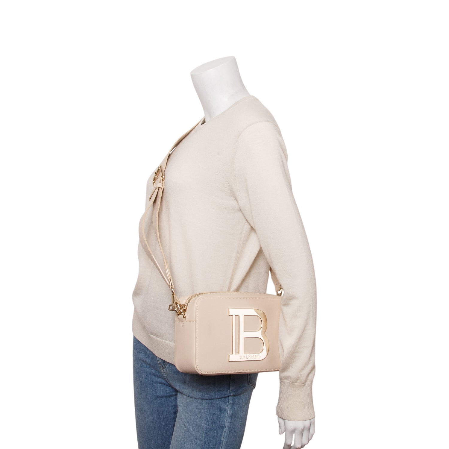 Balmain Beige Leather Camera Bag w/ Box & Strap