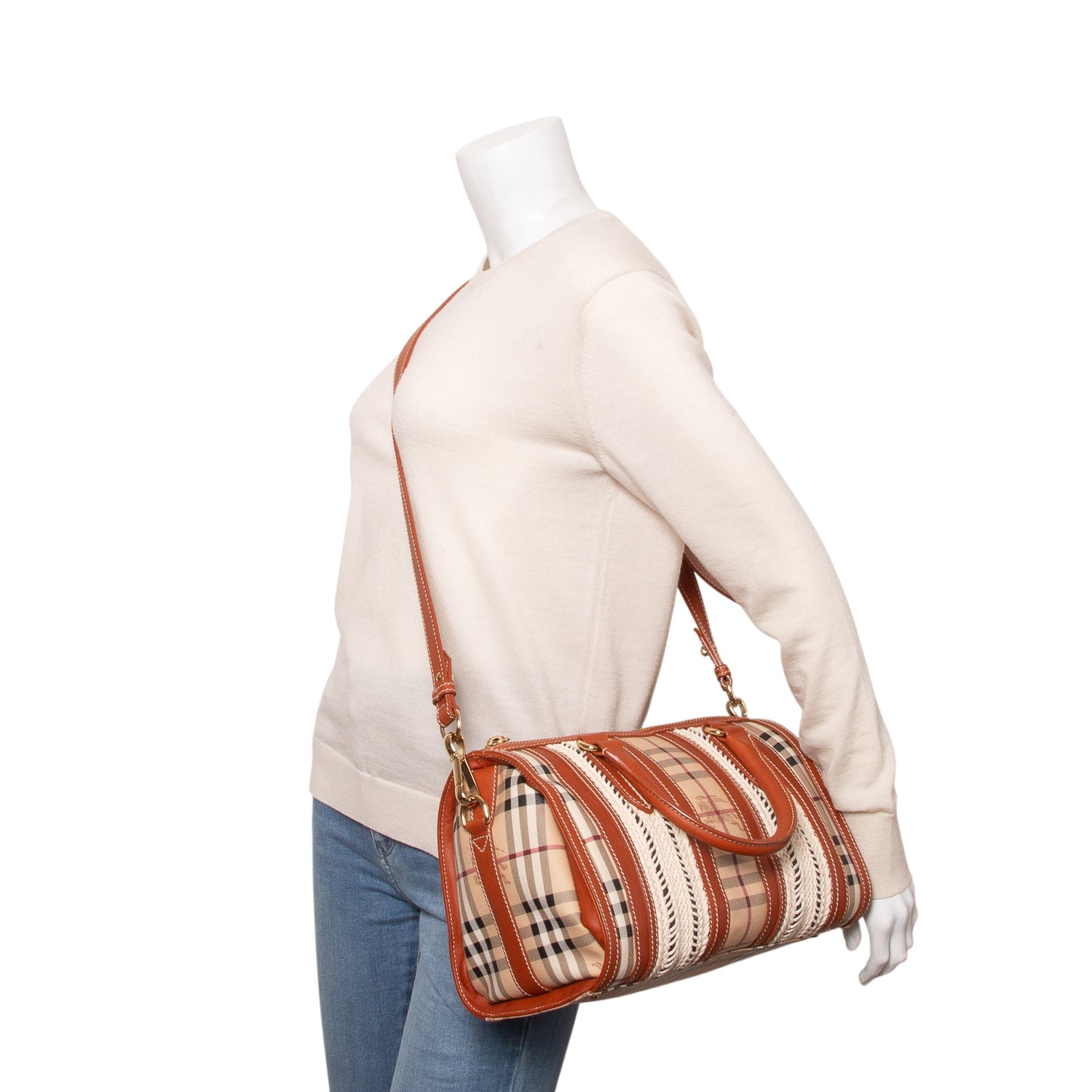 Burberry Beige Haymarket Rope Medium Alchester Satchel w/ Strap