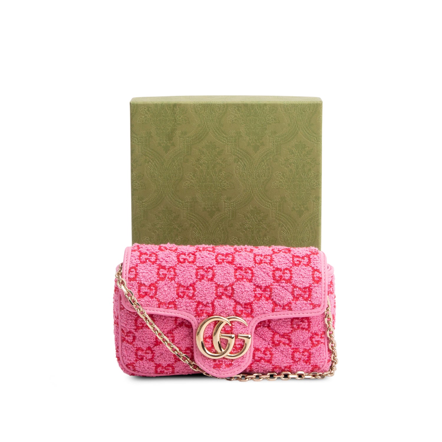 Gucci Pink Monogram Matelasse GG Marmont Boucle Mini Shoulder Bag w/ Box