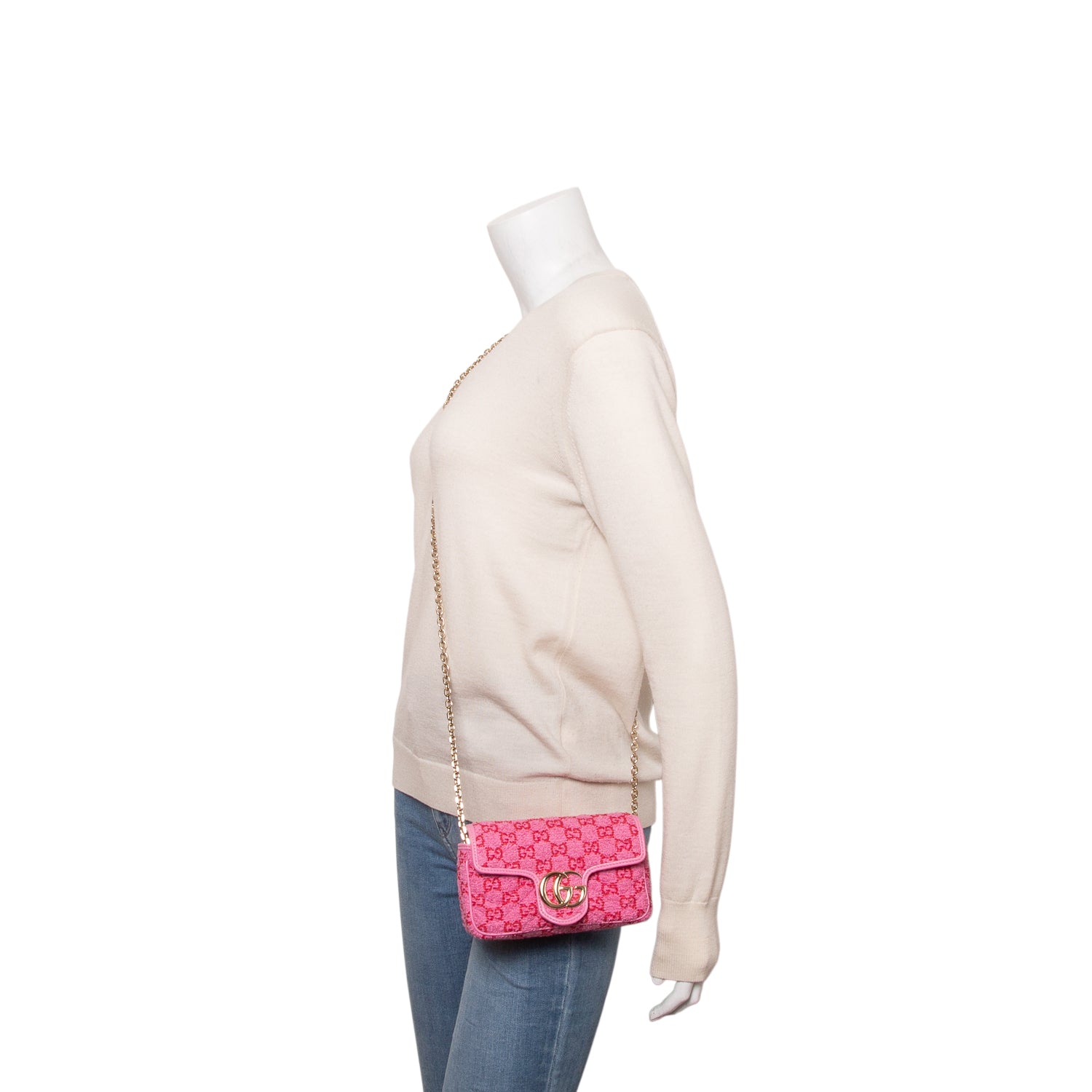 Gucci Pink Monogram Matelasse GG Marmont Boucle Mini Shoulder Bag w/ Box