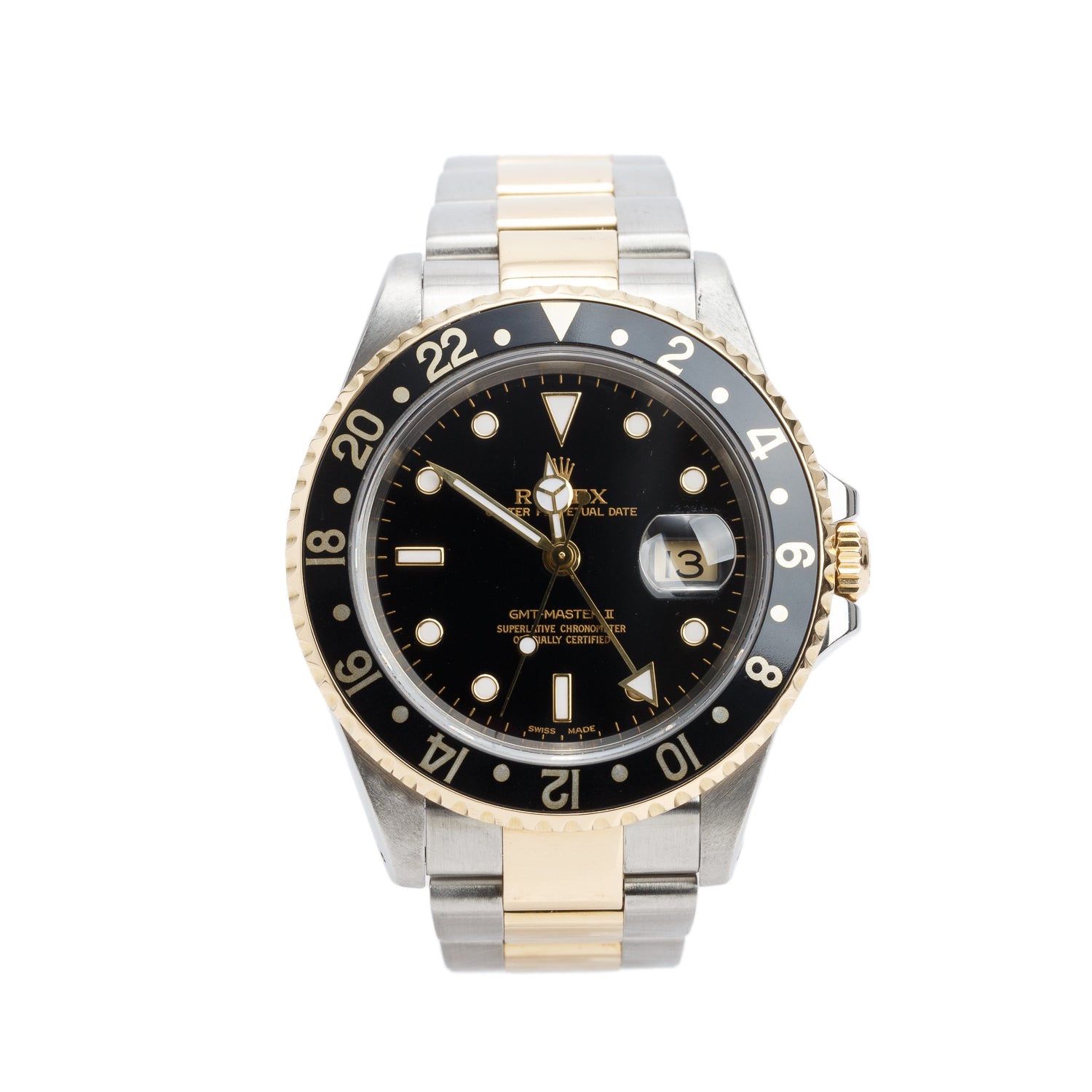 Rolex Stainless Steel & 18k Yellow Gold GMT-Master II 40 MM Automatic Watch Black Dial 16713