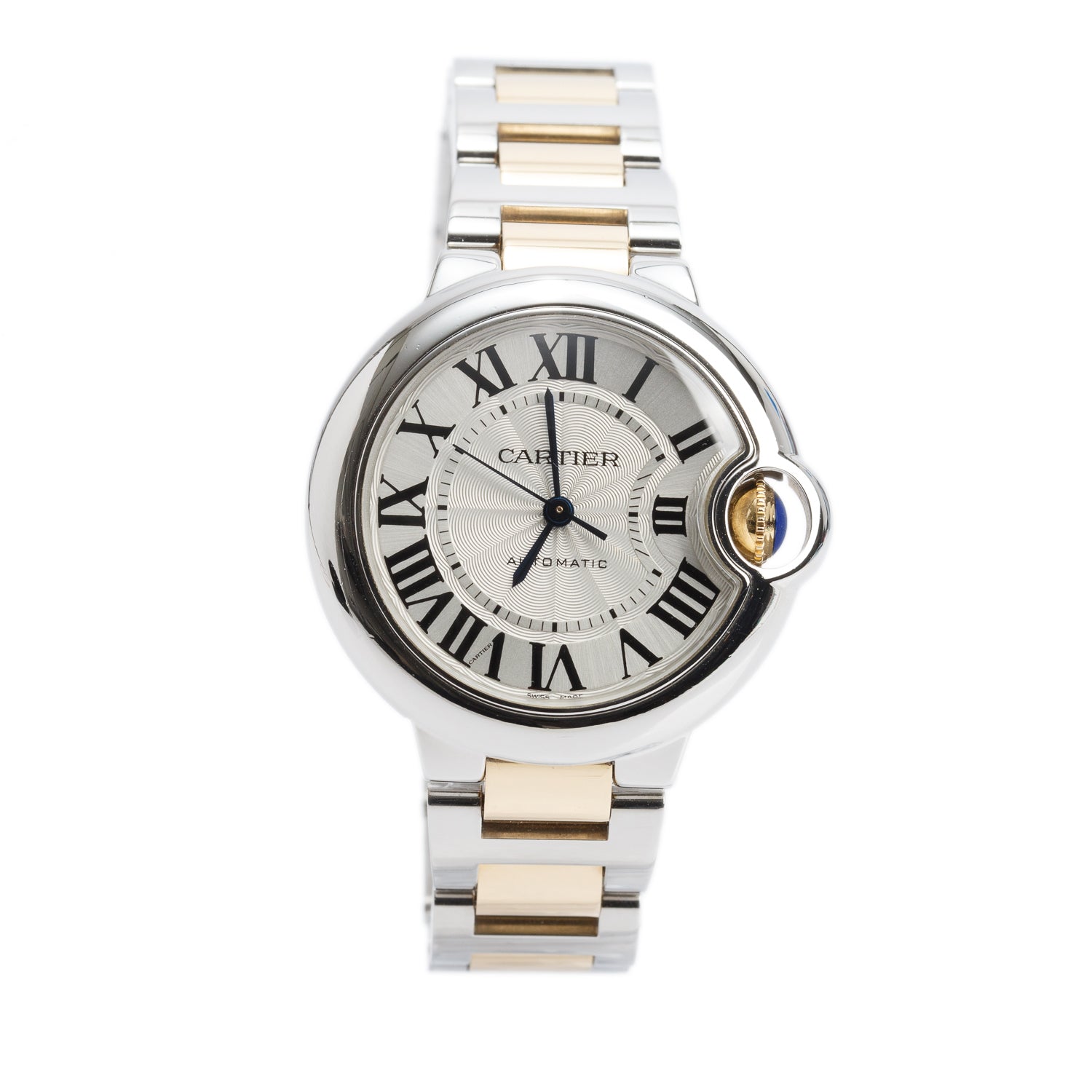 Cartier Stainless Steel & 18k Yellow Gold Ballon Bleu de Cartier 33 MM Automatic Watch Silver Dial 3489