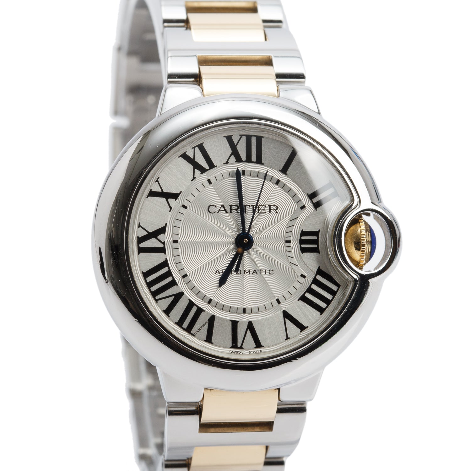 Cartier Stainless Steel & 18k Yellow Gold Ballon Bleu de Cartier 33 MM Automatic Watch Silver Dial 3489