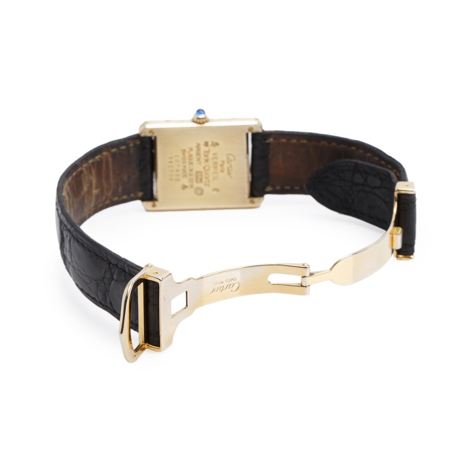 Cartier Vintage 18k Gold Vermeil Sterling Silver Argent Must de Cartier Tank Quartz Watch White Dial w/ Box