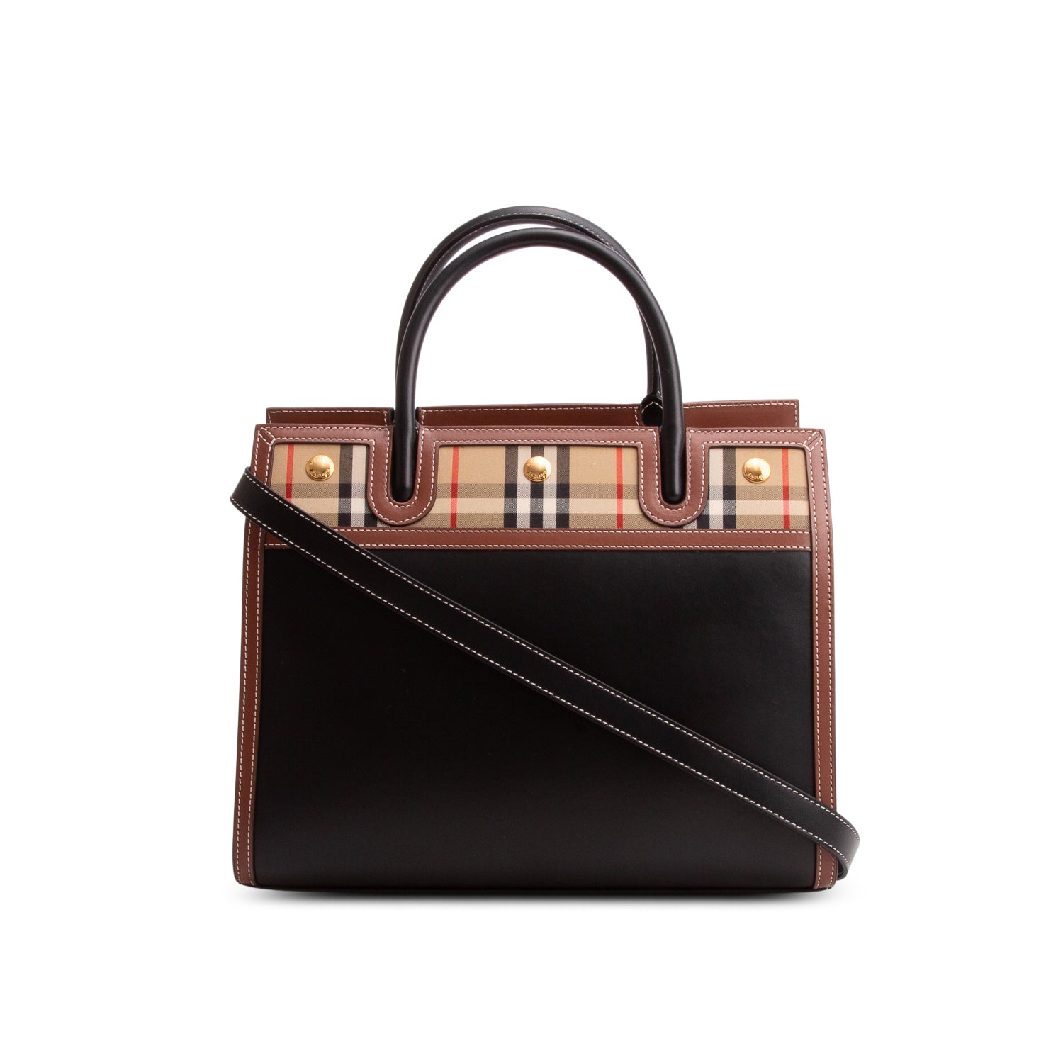 Burberry Black Calfskin Vintage Check Small Two Handle Title Bag w/ Box & Strap