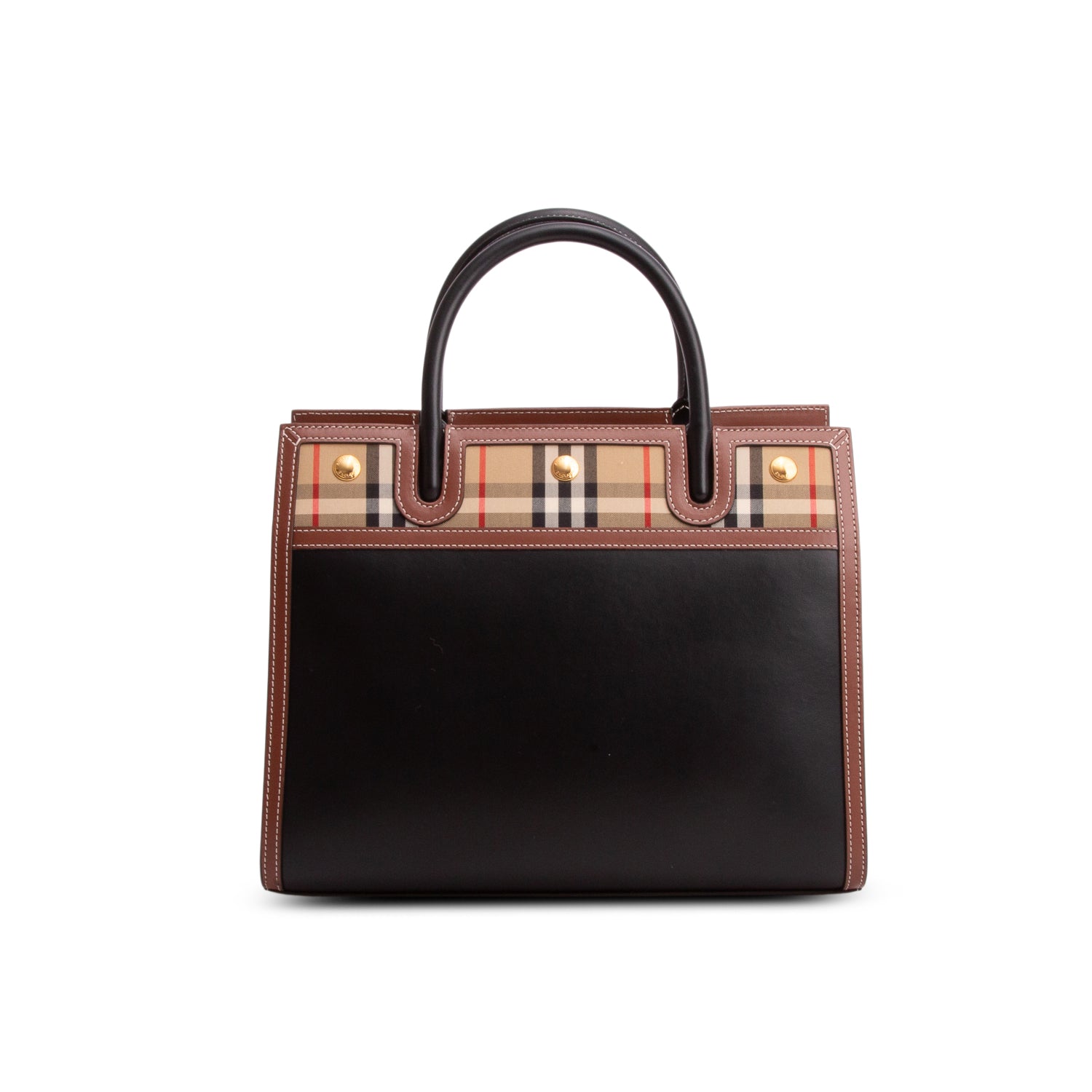 Burberry Black Calfskin Vintage Check Small Two Handle Title Bag w/ Box & Strap