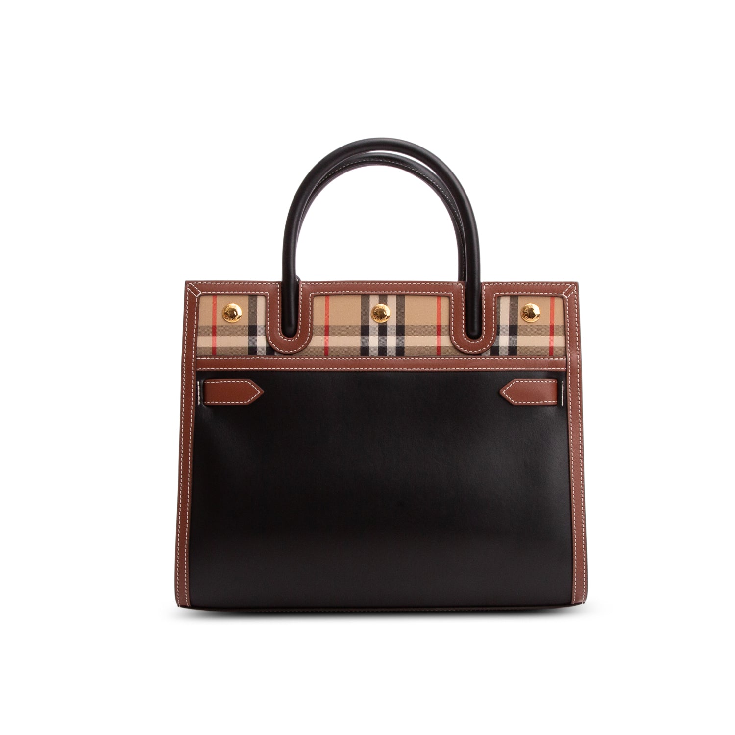 Burberry Black Calfskin Vintage Check Small Two Handle Title Bag w/ Box & Strap