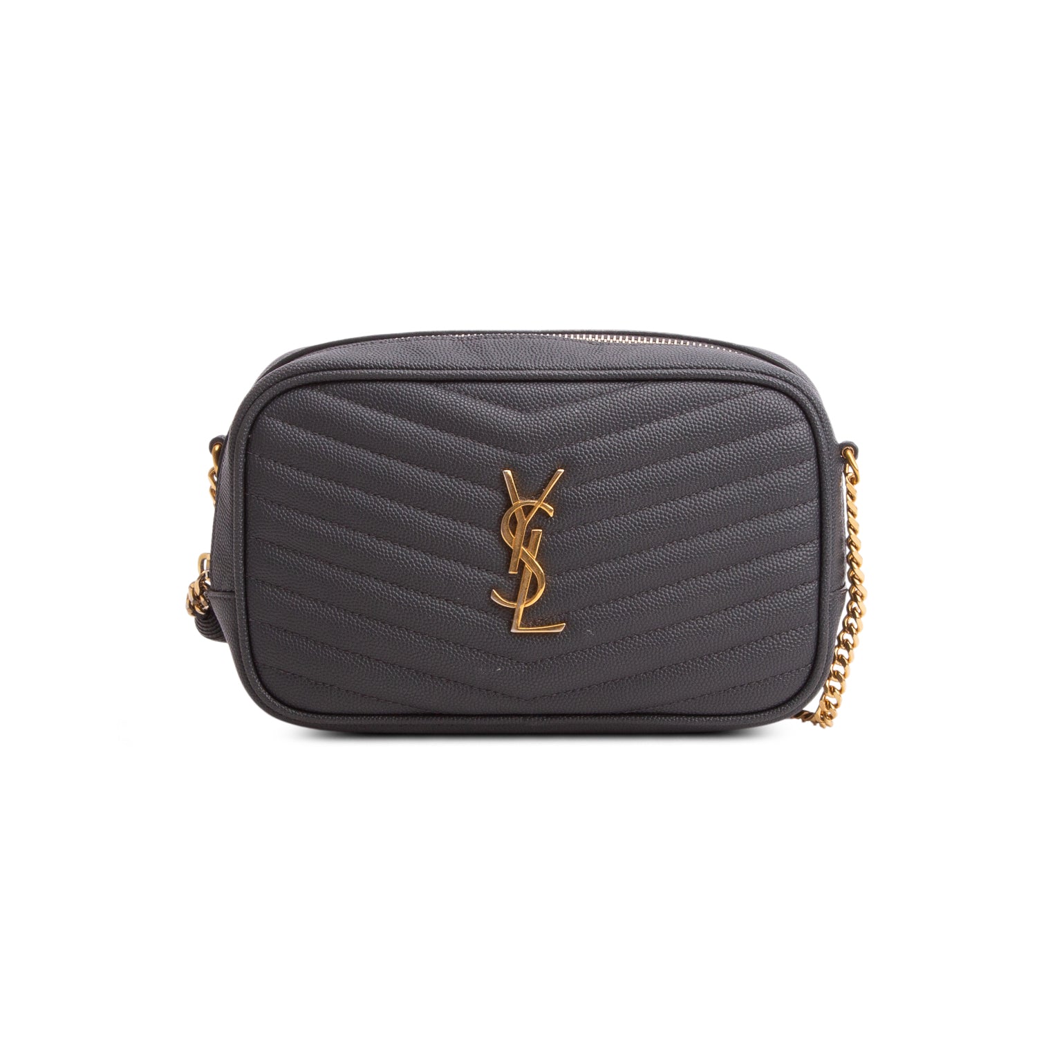 Saint Laurent Grey Grain de Poudre Matelasse Monogram Mini Lou Camera Bag w/ Receipt