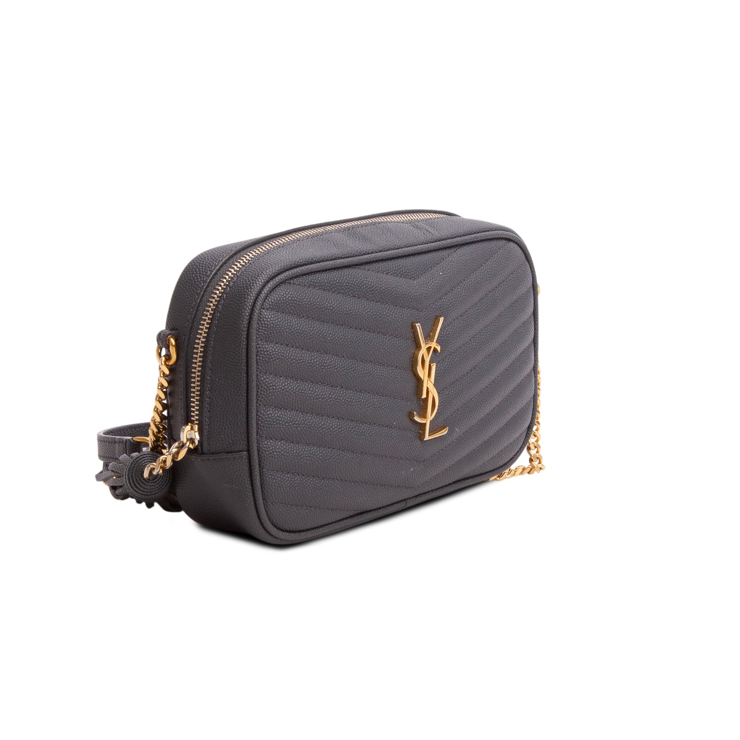 Saint Laurent Grey Grain de Poudre Matelasse Monogram Mini Lou Camera Bag w/ Receipt