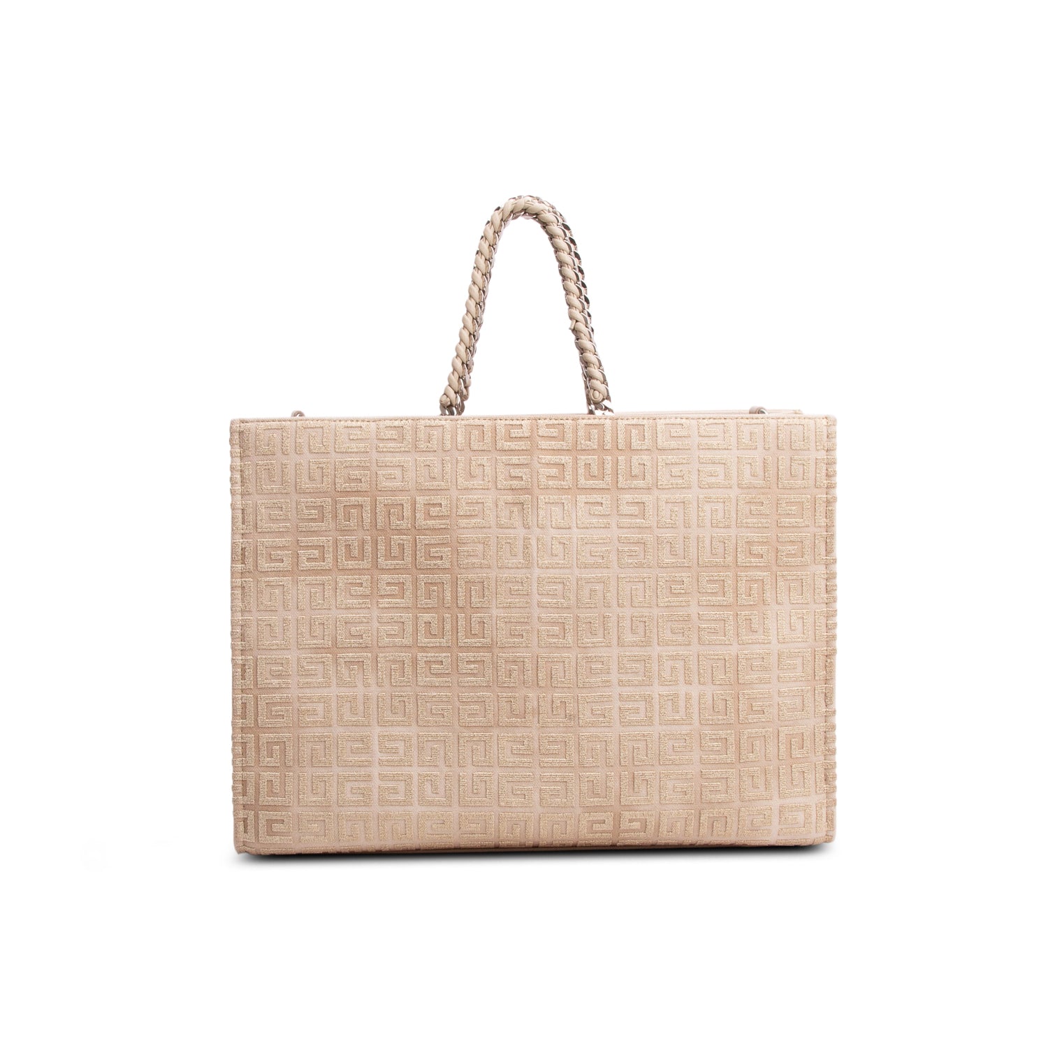 Givenchy 2023 Beige/Gold Canvas Jacquard 4G Medium Chain Tote w/ Strap