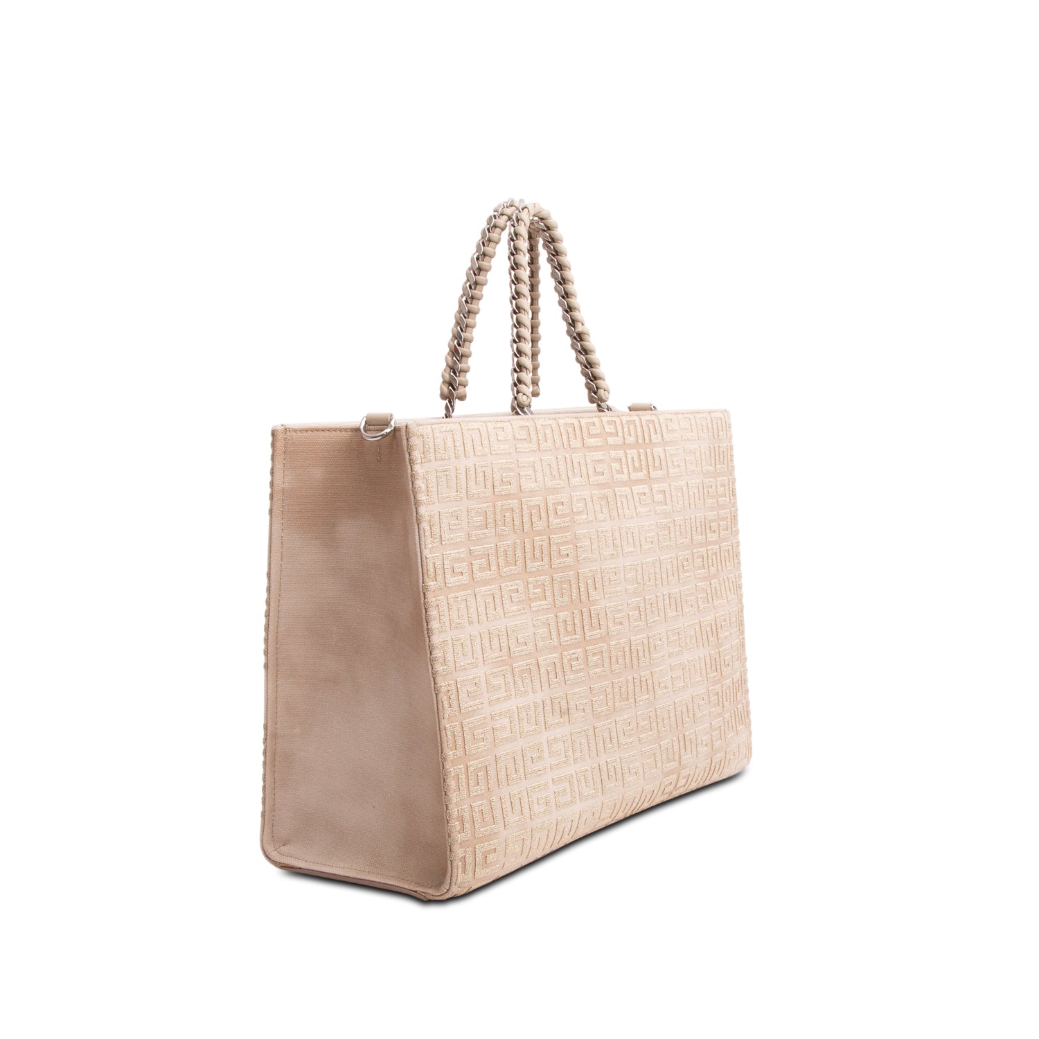 Givenchy 2023 Beige/Gold Canvas Jacquard 4G Medium Chain Tote w/ Strap