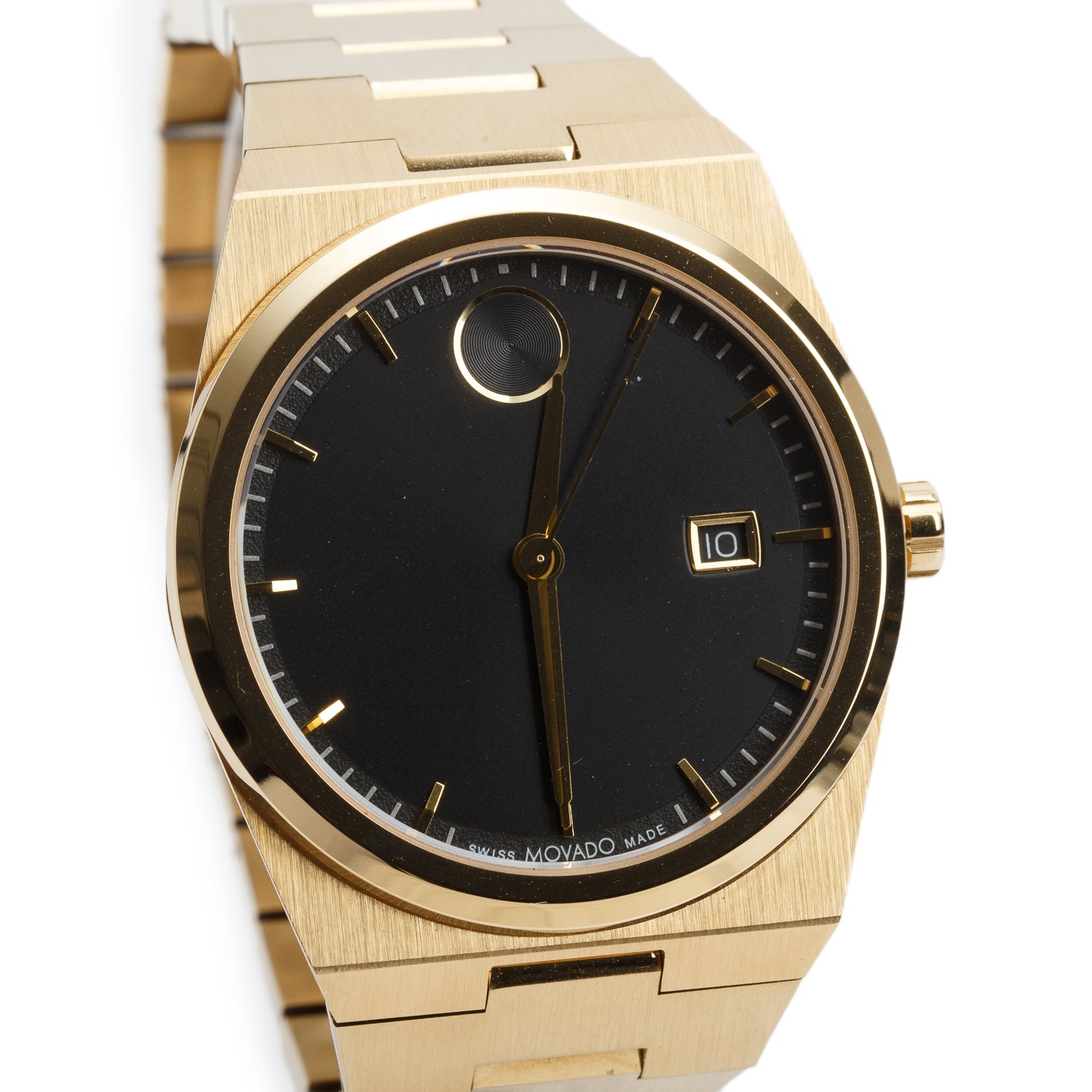 Movado Gold-Plated Stainless Steel Bold Quest 40 MM Quartz Watch Black Dial w/ Box