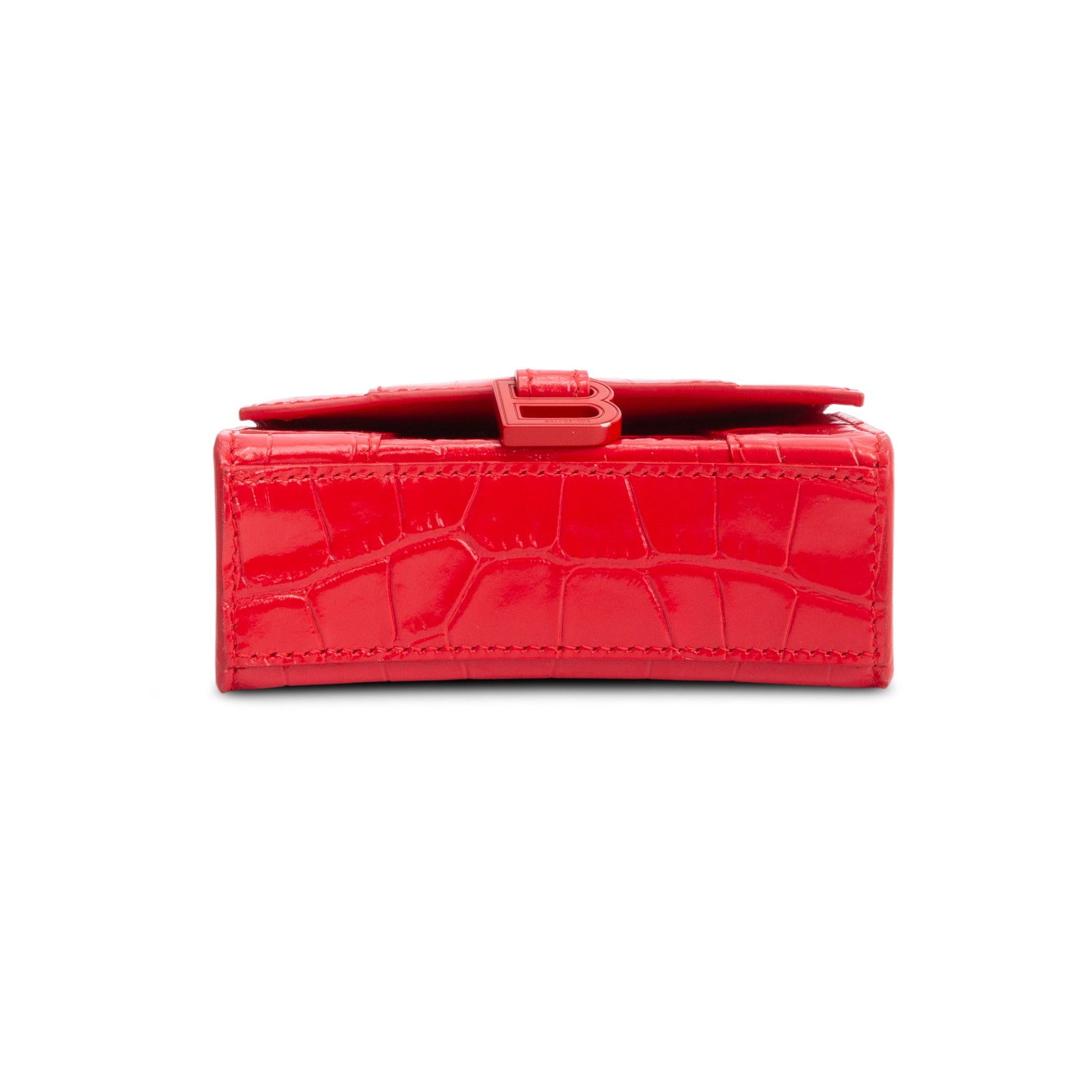 Balenciaga Red Shiny Calfskin Monochrome Croc Embossed Hourglass Top Handle Mini Bag w/ Strap