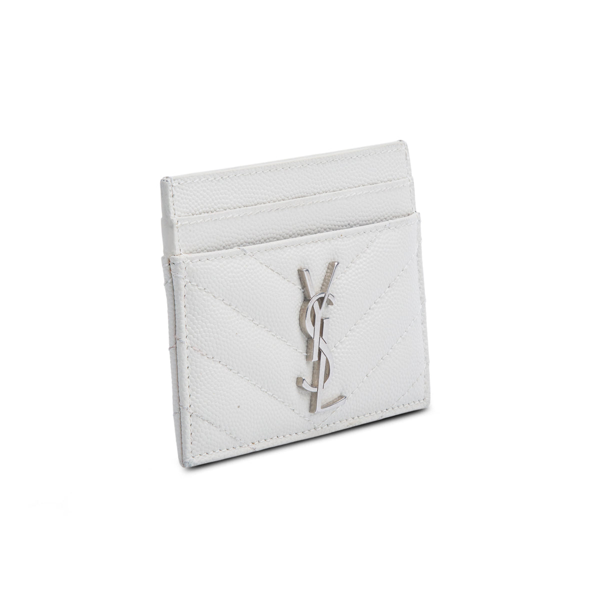 Saint Laurent White Grain de Poudre Cassandre Matelasse Card Case