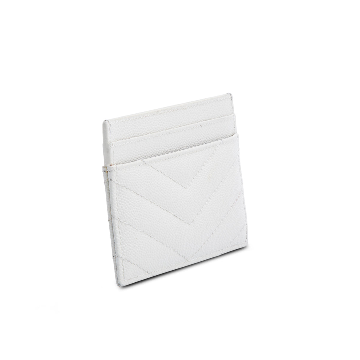 Saint Laurent White Grain de Poudre Cassandre Matelasse Card Case