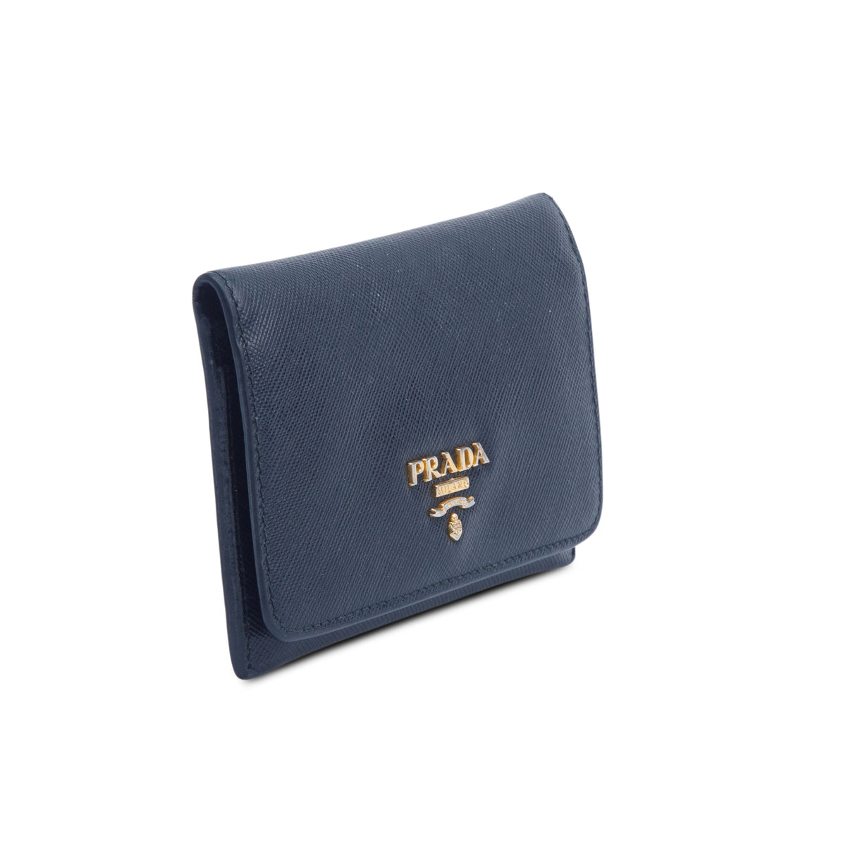 Prada Black Saffiano Metal Leather Card Holder Flap Wallet w/ Insert
