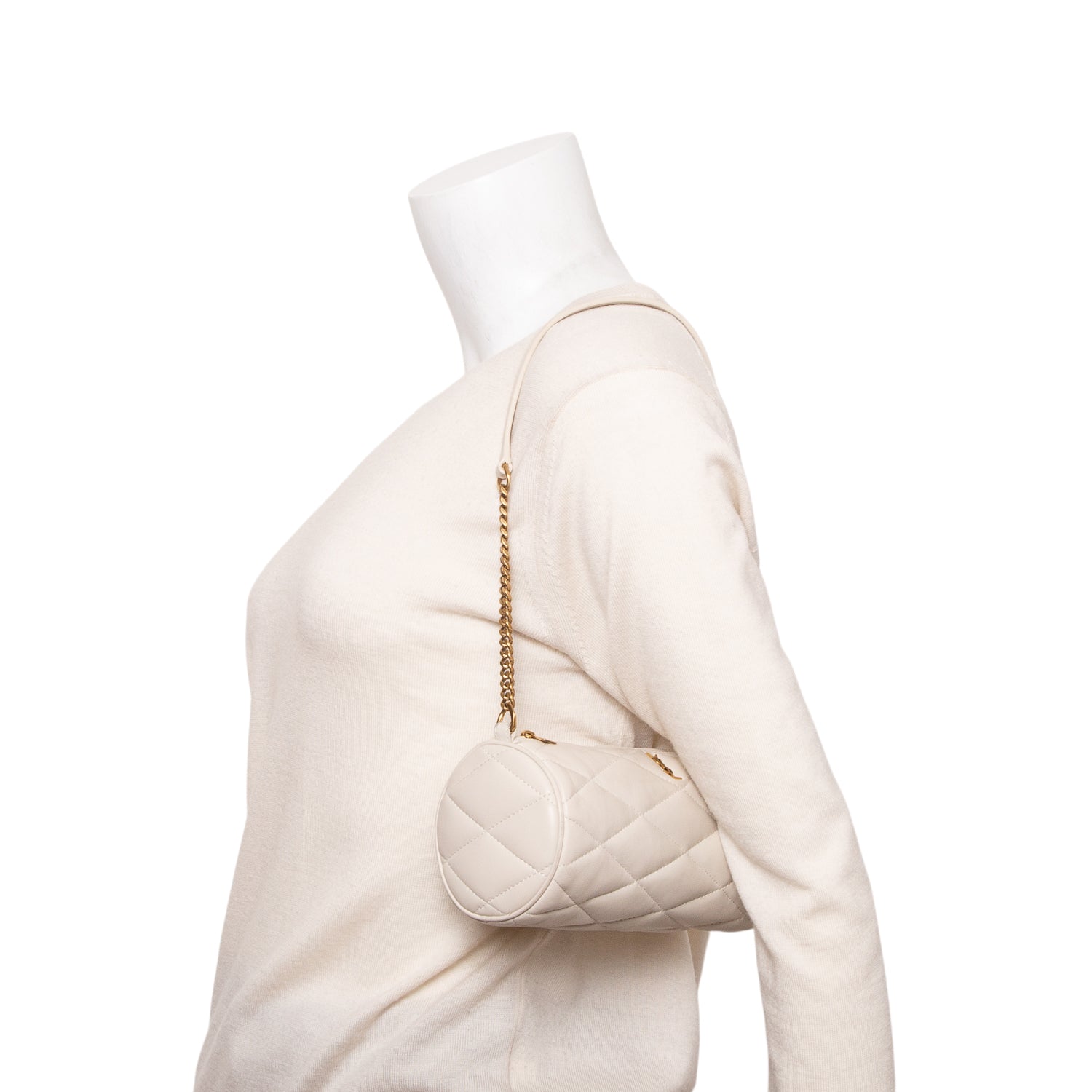 Saint Laurent 2022 Ivory Quilted Lambskin Leather Mini Sade Tube Bag