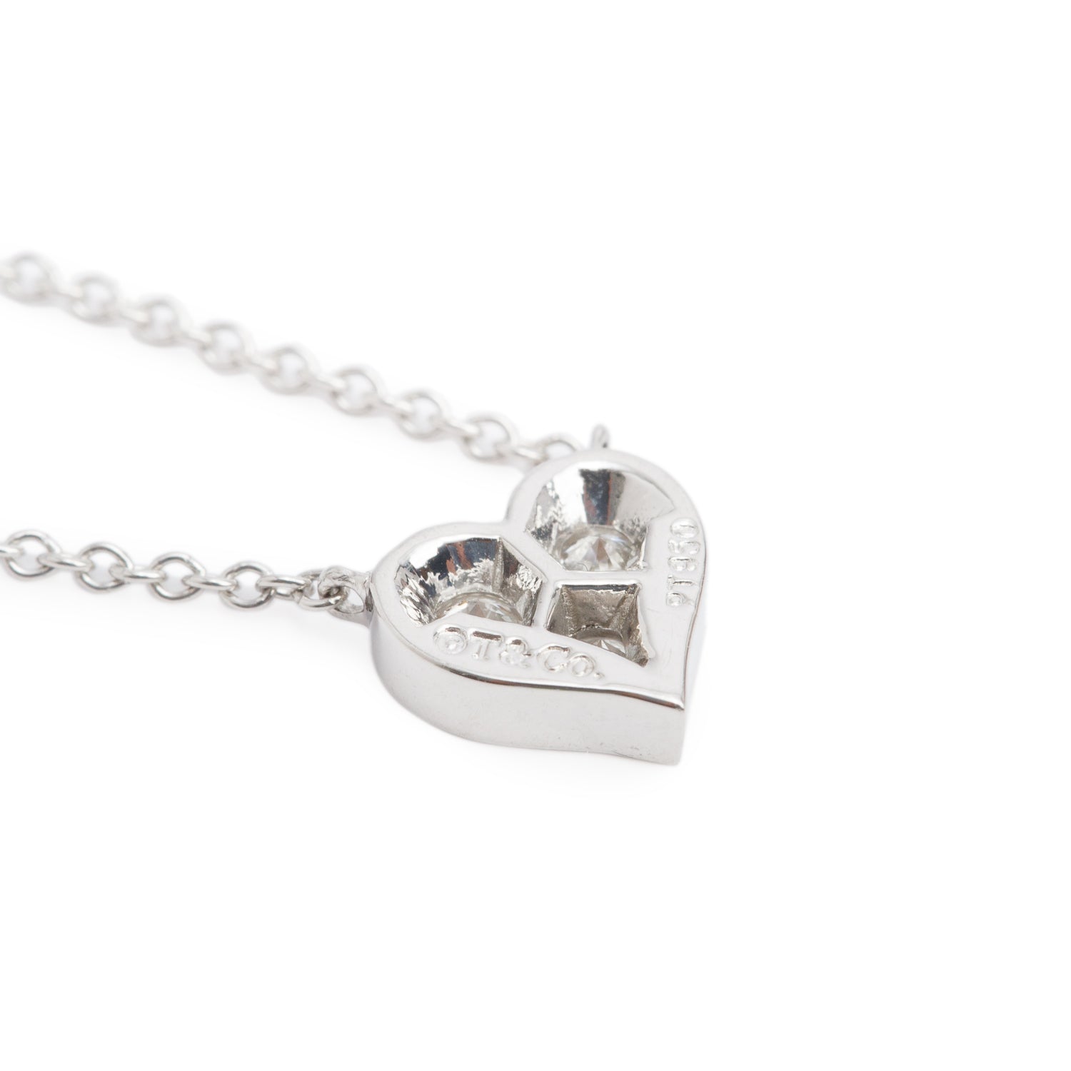 Tiffany & Co. Platinum 3 Diamond Sentimental Heart Pendant Necklace w/ Box