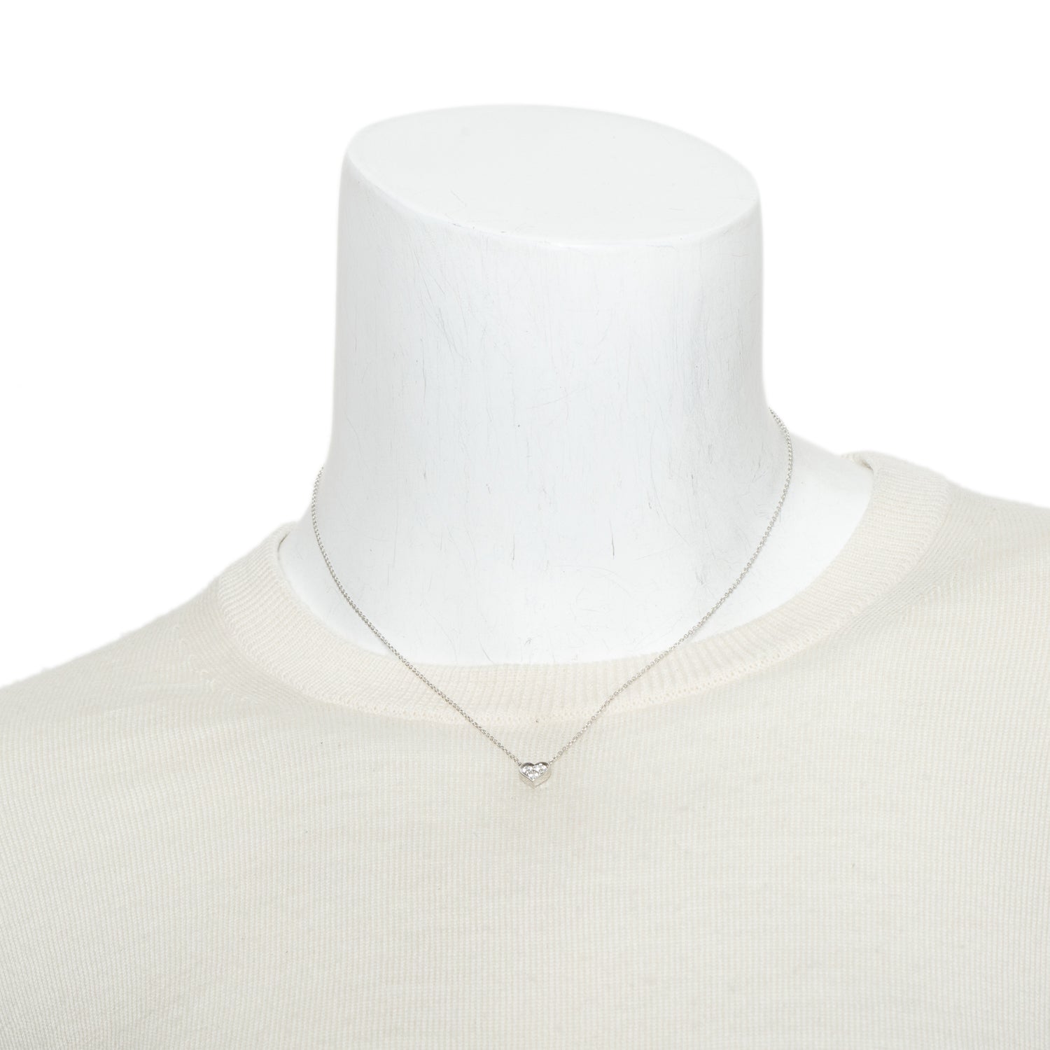 Tiffany & Co. Platinum 3 Diamond Sentimental Heart Pendant Necklace w/ Box
