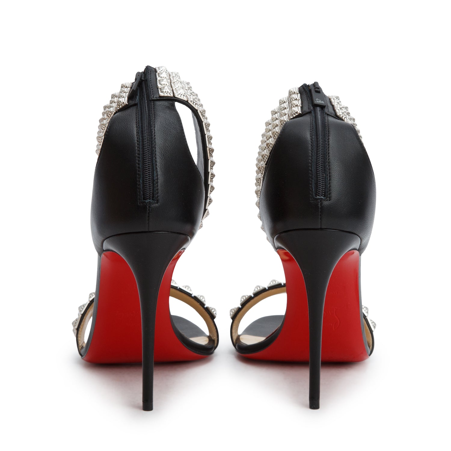 Christian Louboutin Black Nappa Leather Proyadora 100 Studded Sandals, Women's Size 39.5 w/ Box