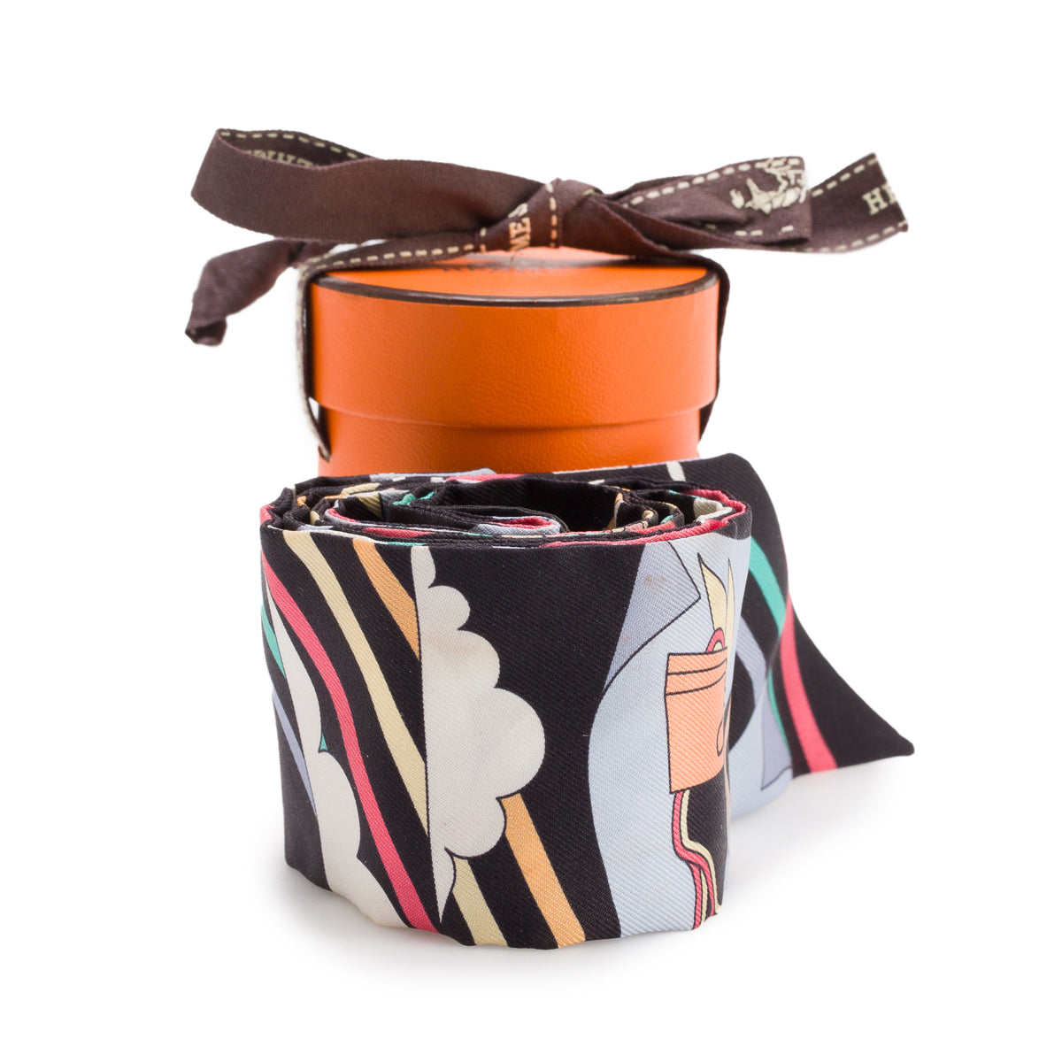 Hermes Blue/Black Multicolor 'Carres Volants' Silk Twilly w/ Box