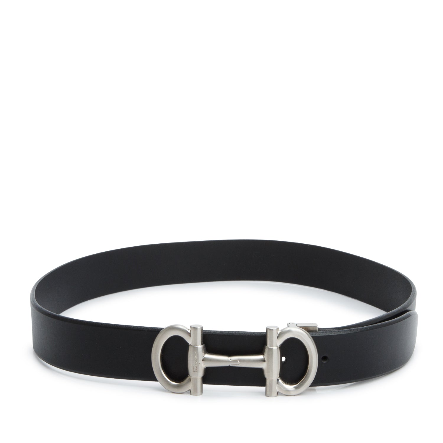 Ferragamo Black Leather Wide Adjustable Horsebit Buckle Belt